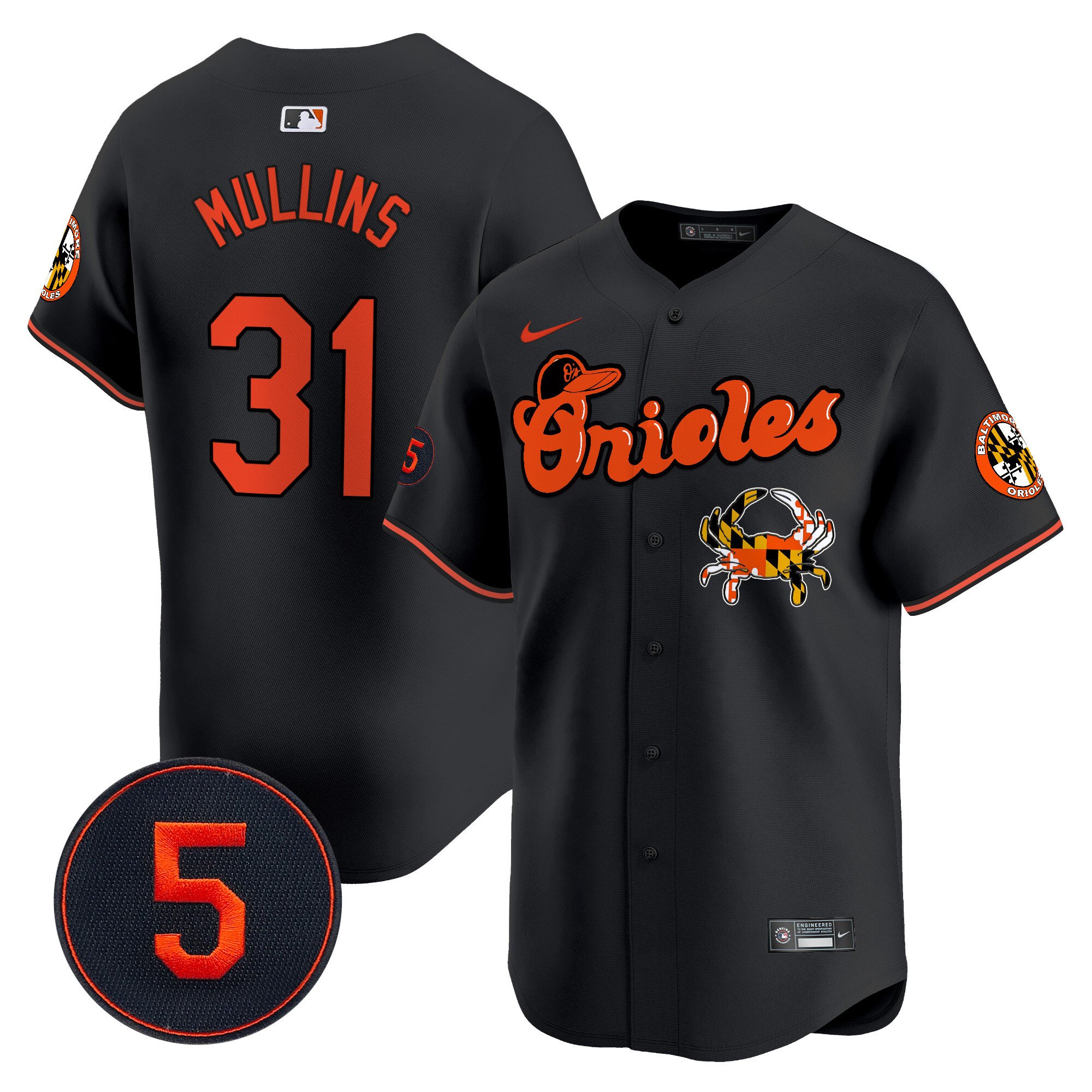 Men's Cedric Mullins Baltimore Orioles Robinson Patch Vapor Premier Limited Black Jersey V6 - All Stitched