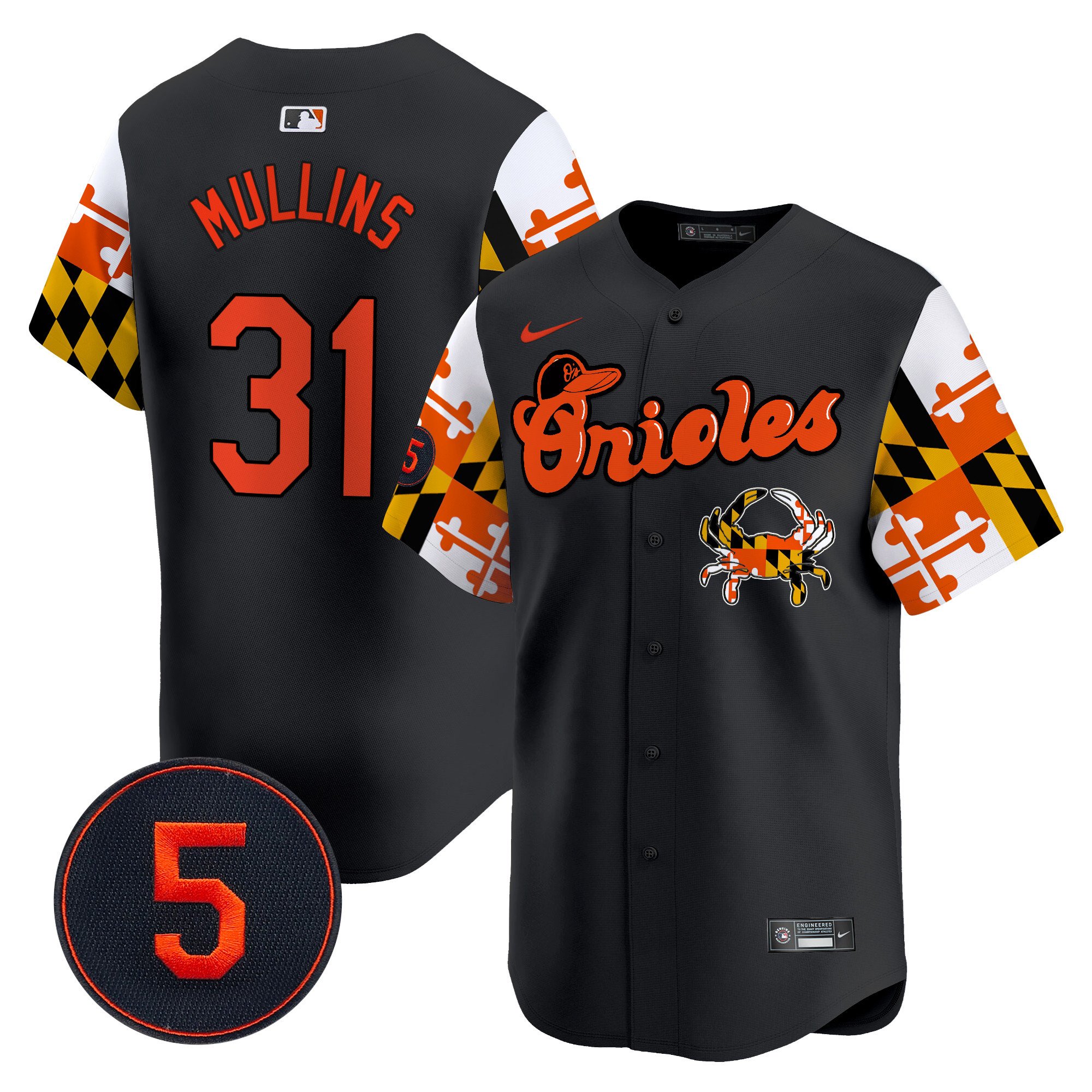 Men's Cedric Mullins Baltimore Orioles Robinson Patch Vapor Premier Limited Black Jersey V7 - All Stitched