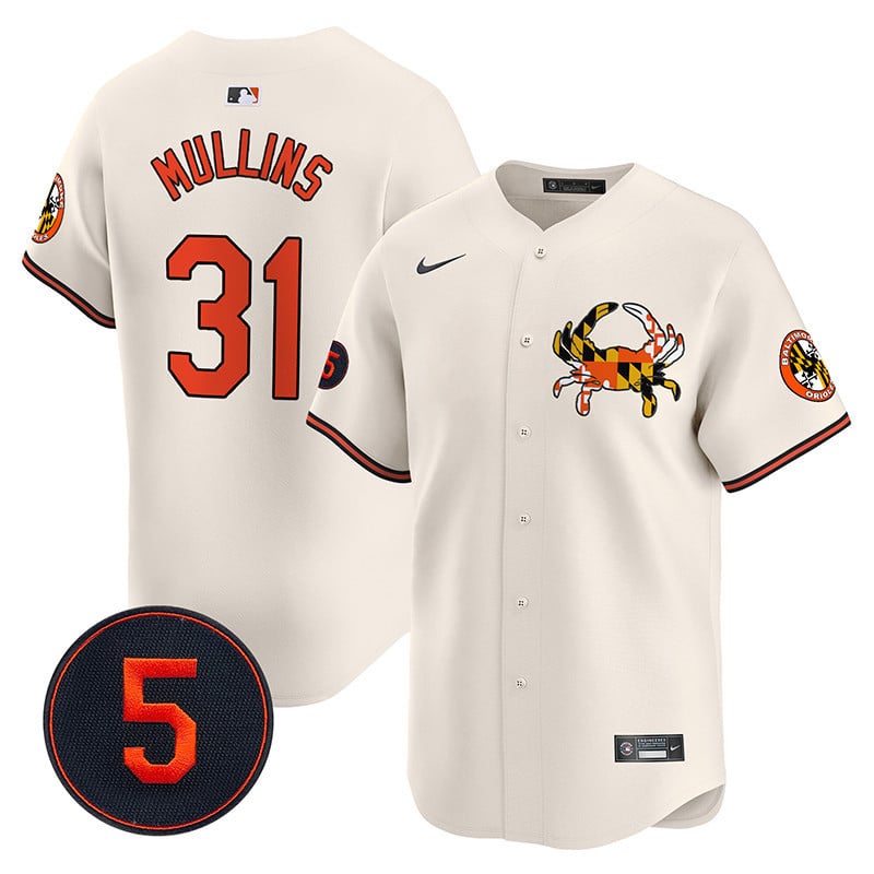 Men's Cedric Mullins Baltimore Orioles Robinson Patch Vapor Premier Limited Cream Jersey V3 - All Stitched