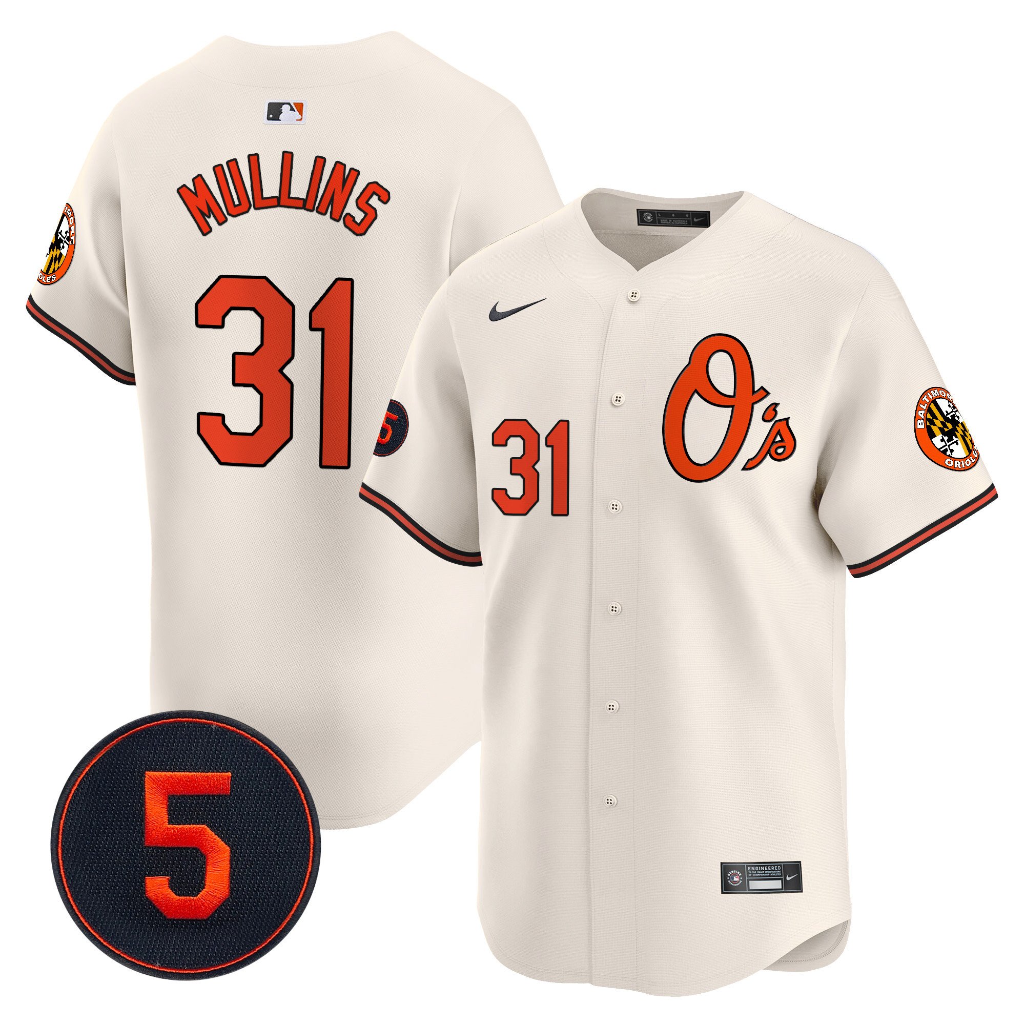 Men's Cedric Mullins Baltimore Orioles Robinson Patch Vapor Premier Limited Cream Jersey V4 - All Stitched