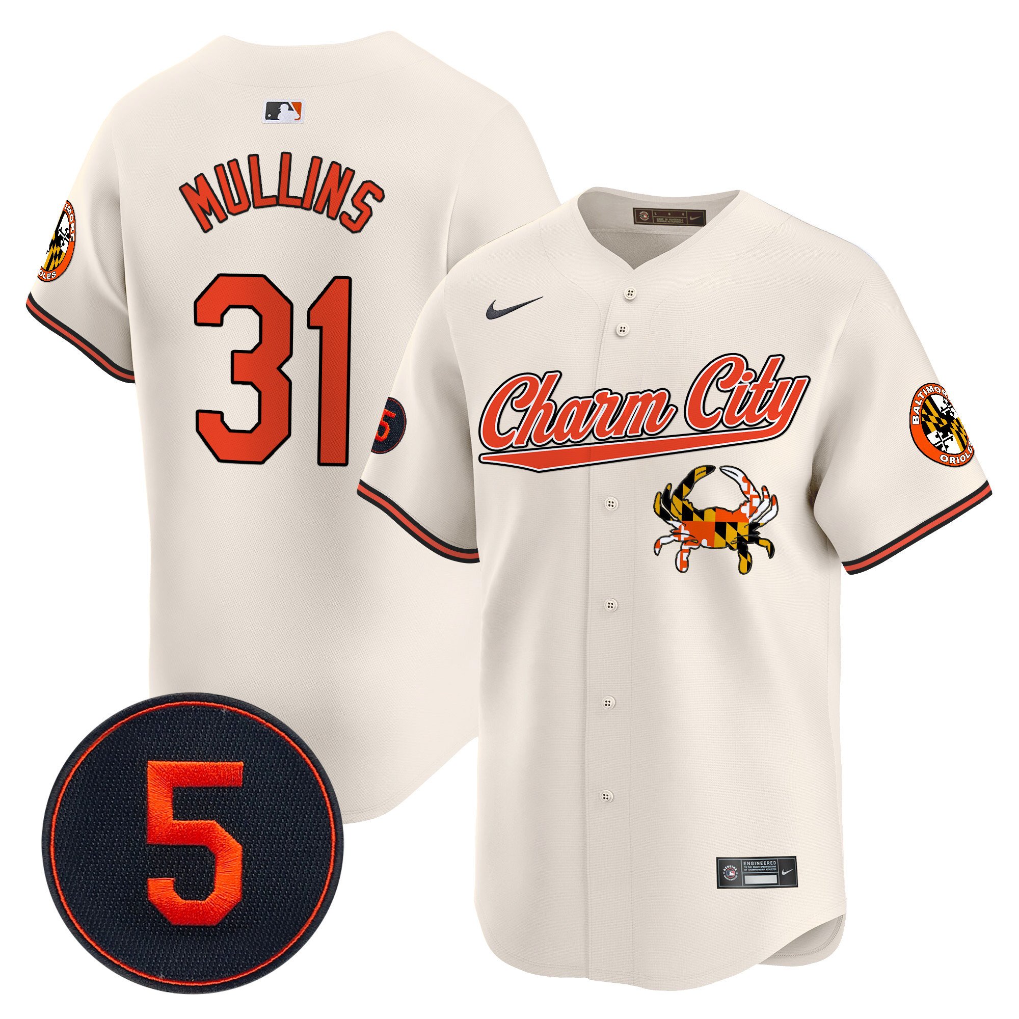Men's Cedric Mullins Baltimore Orioles Robinson Patch Vapor Premier Limited Cream Jersey V8 - All Stitched