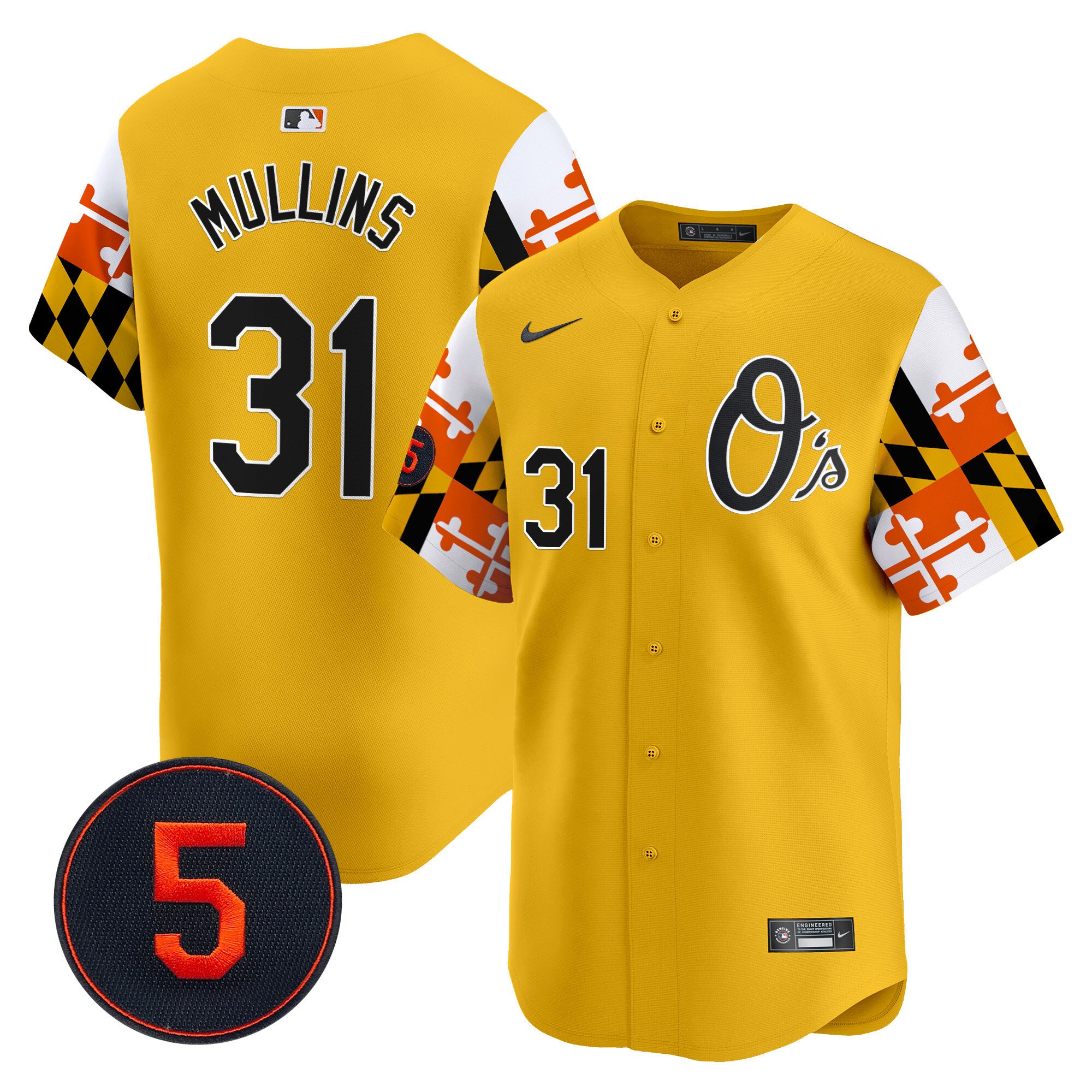 Men's Cedric Mullins Baltimore Orioles Robinson Patch Vapor Premier Limited Gold Jersey V5 - All Stitched