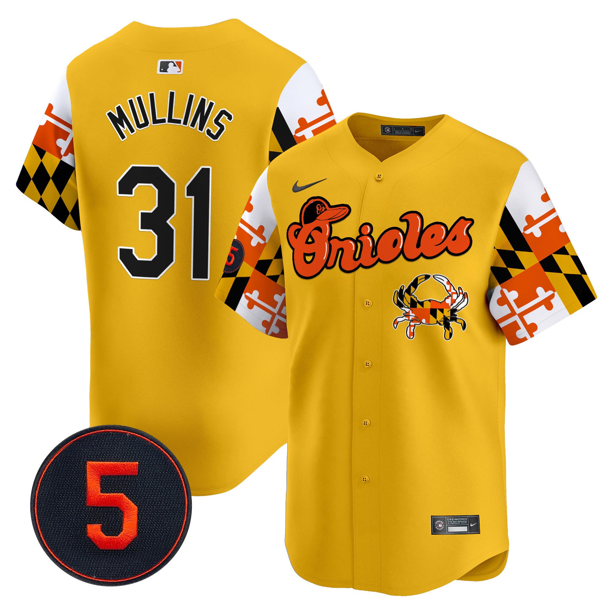 Men's Cedric Mullins Baltimore Orioles Robinson Patch Vapor Premier Limited Gold Jersey V7 - All Stitched