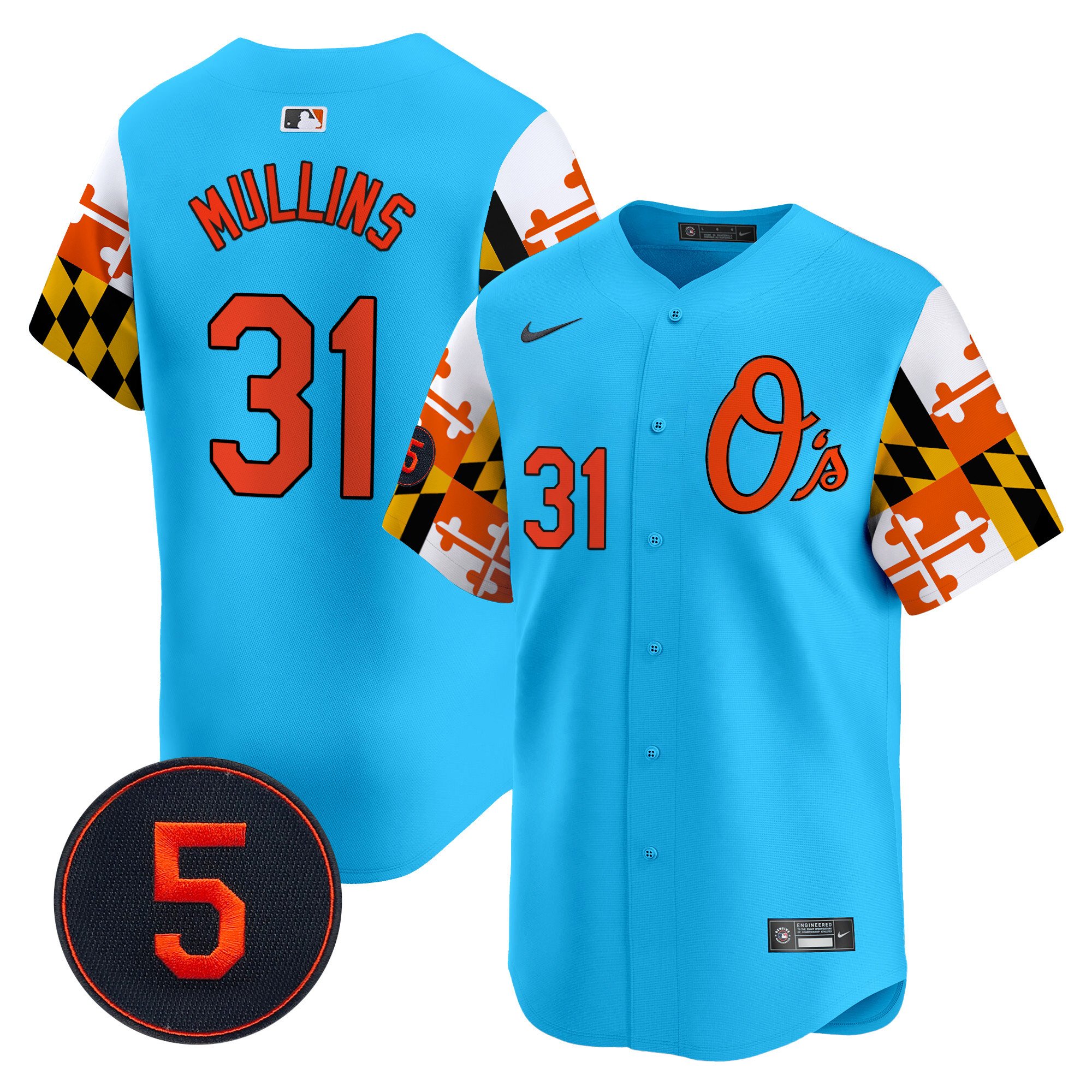 Men's Cedric Mullins Baltimore Orioles Robinson Patch Vapor Premier Limited Light Blue Jersey V5 - All Stitched