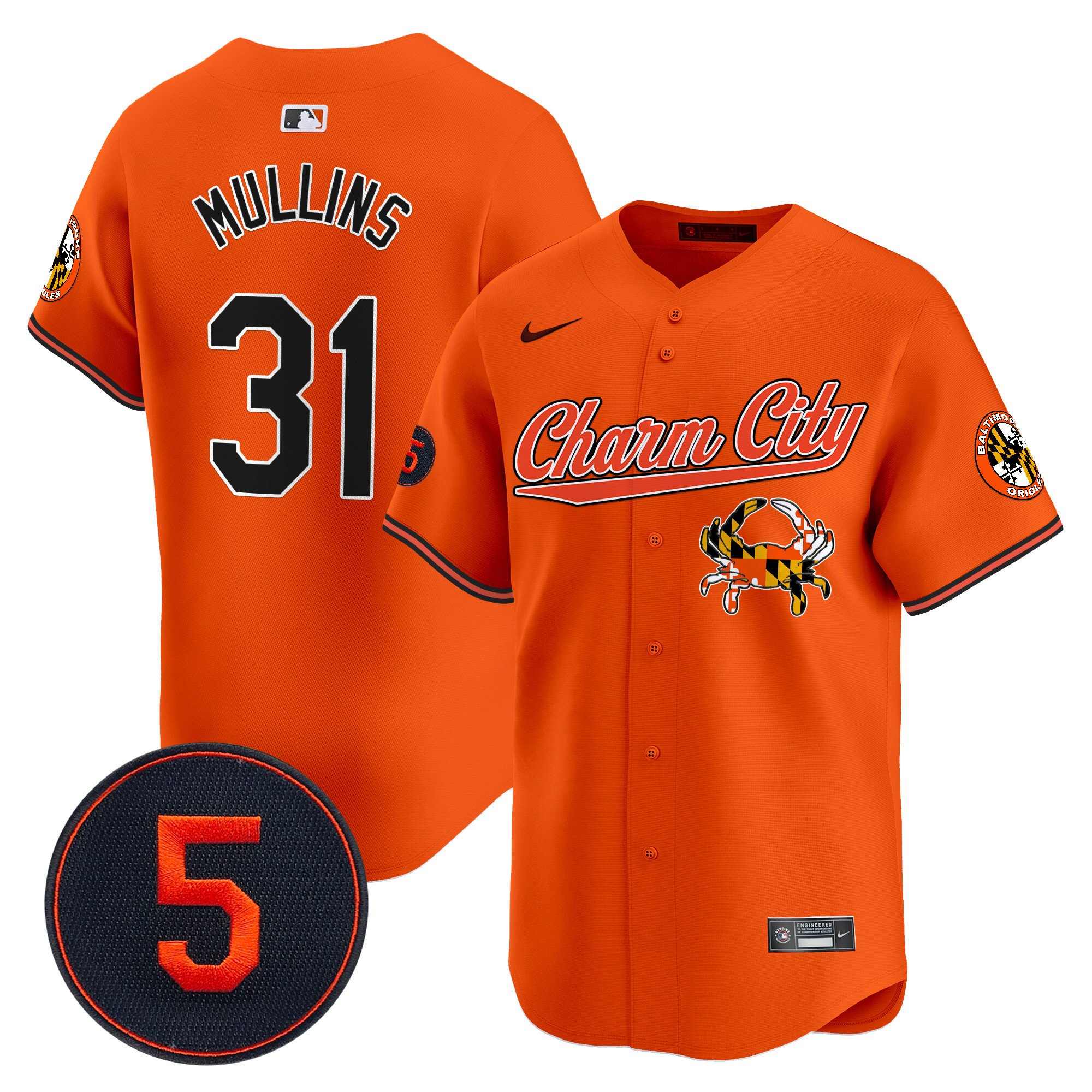 Men's Cedric Mullins Baltimore Orioles Robinson Patch Vapor Premier Limited Orange Jersey V8 - All Stitched