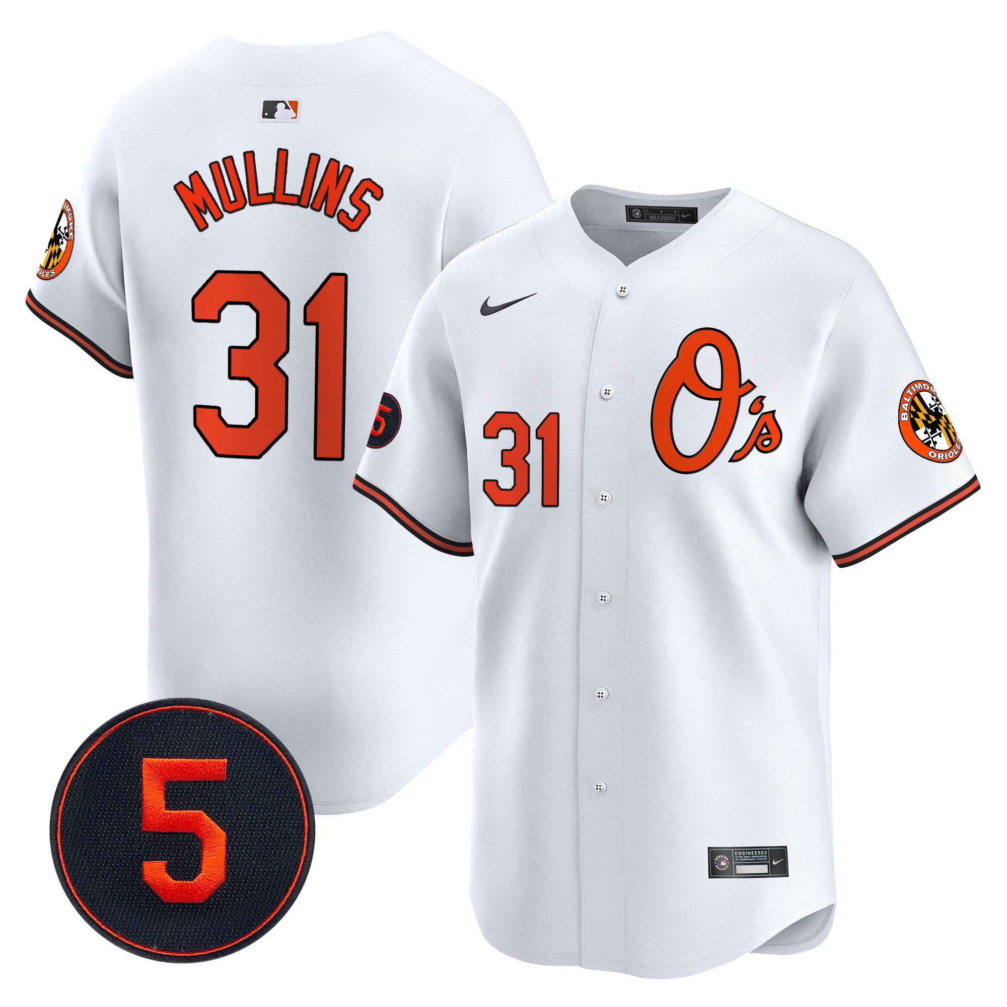 Men's Cedric Mullins Baltimore Orioles Robinson Patch Vapor Premier Limited White Jersey V4 - All Stitched