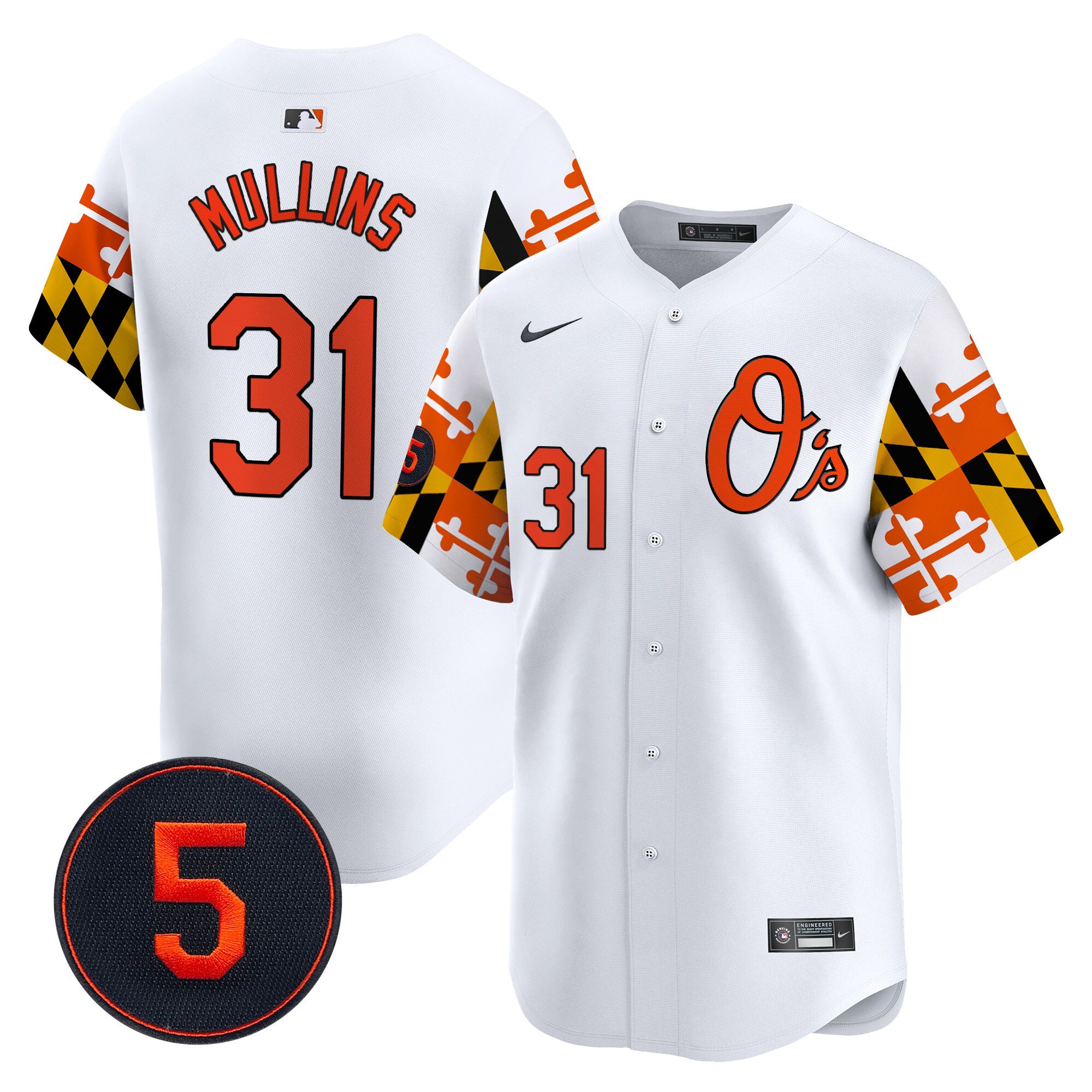 Men's Cedric Mullins Baltimore Orioles Robinson Patch Vapor Premier Limited White Jersey V5 - All Stitched