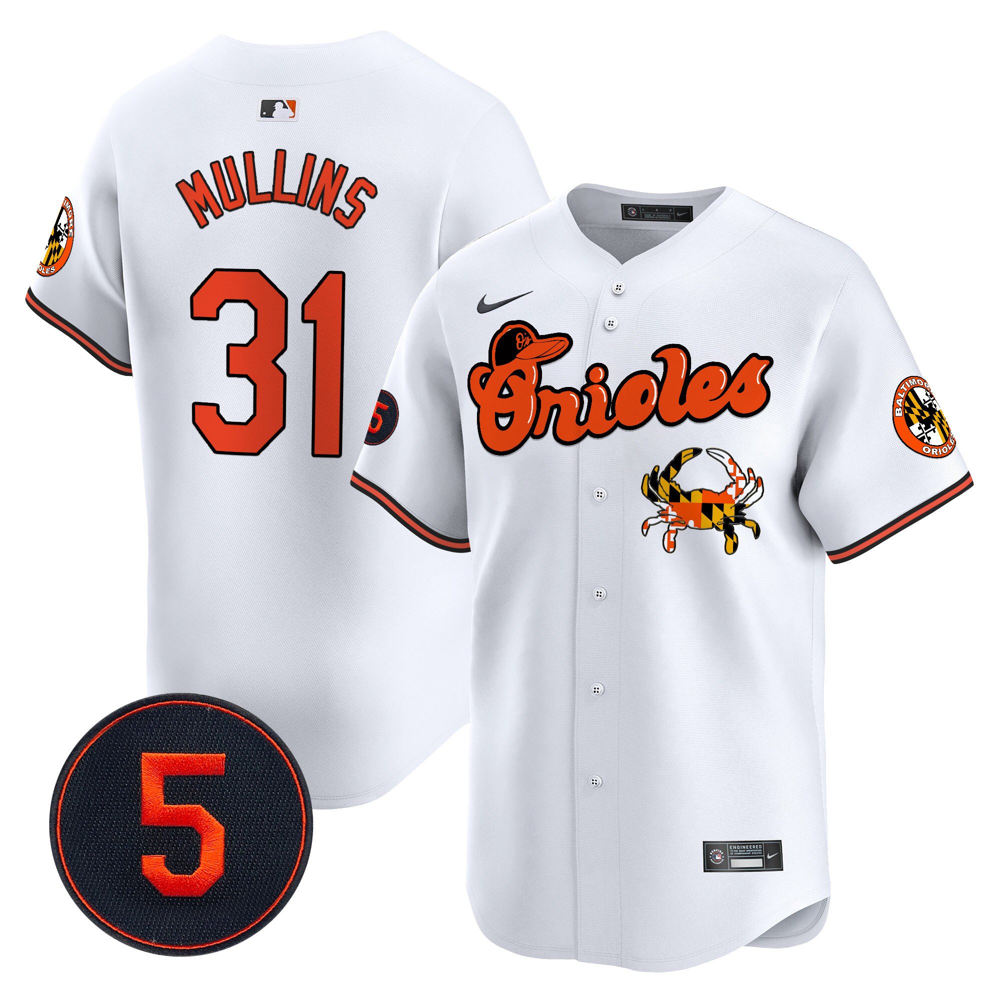 Men's Cedric Mullins Baltimore Orioles Robinson Patch Vapor Premier Limited White Jersey V6 - All Stitched