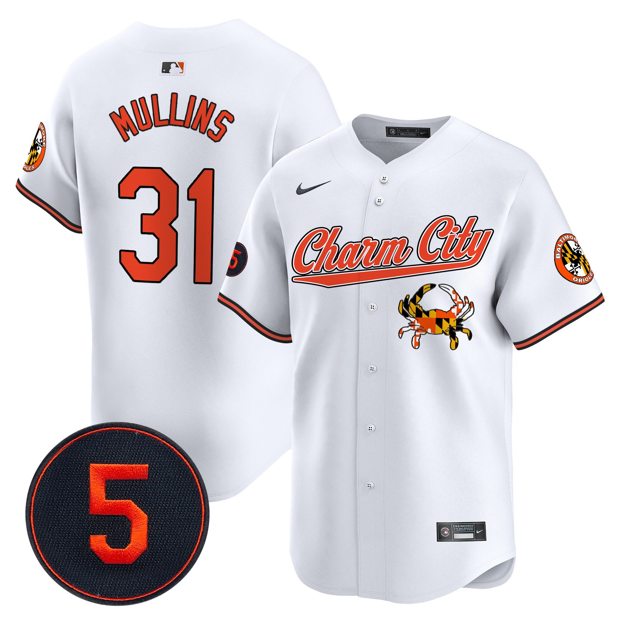 Men's Cedric Mullins Baltimore Orioles Robinson Patch Vapor Premier Limited White Jersey V8 - All Stitched