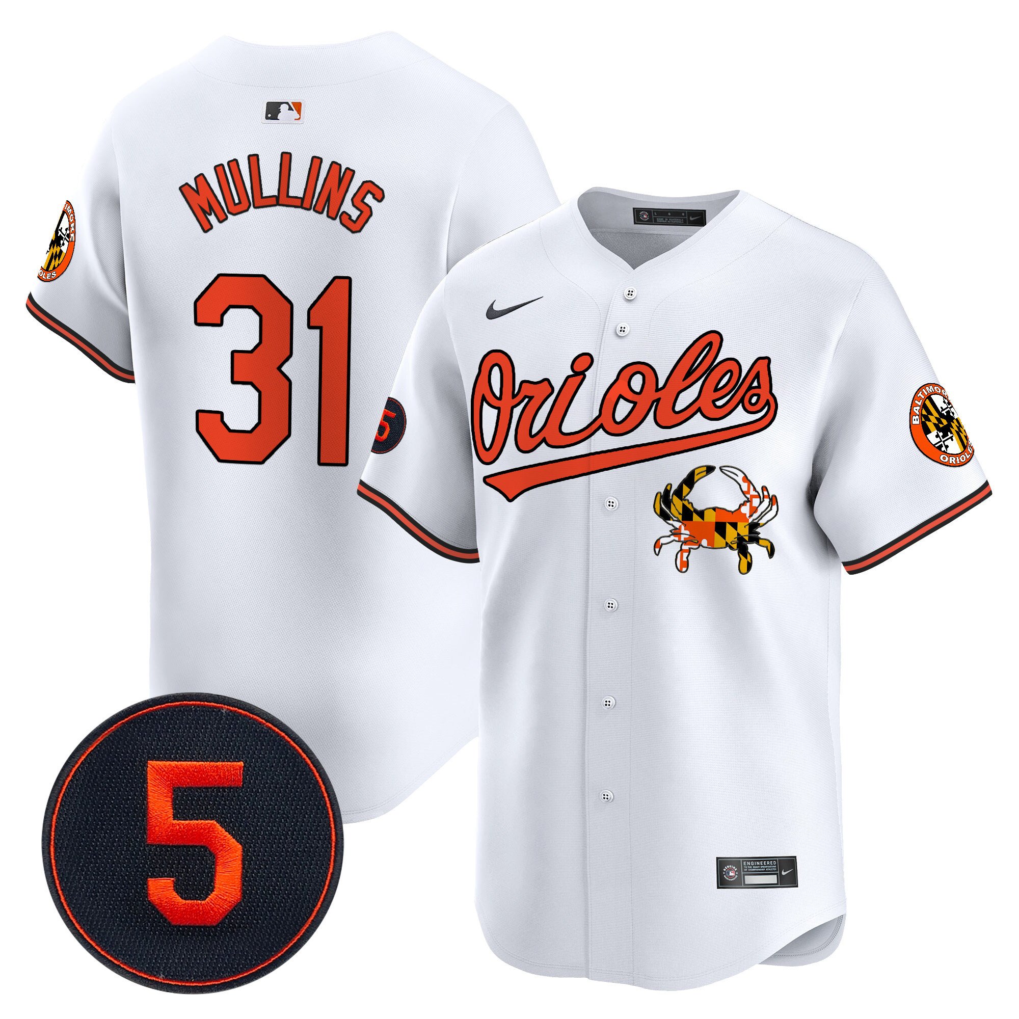 Men's Cedric Mullins Baltimore Orioles Robinson Patch Vapor Premier Limited White Jersey V9 - All Stitched