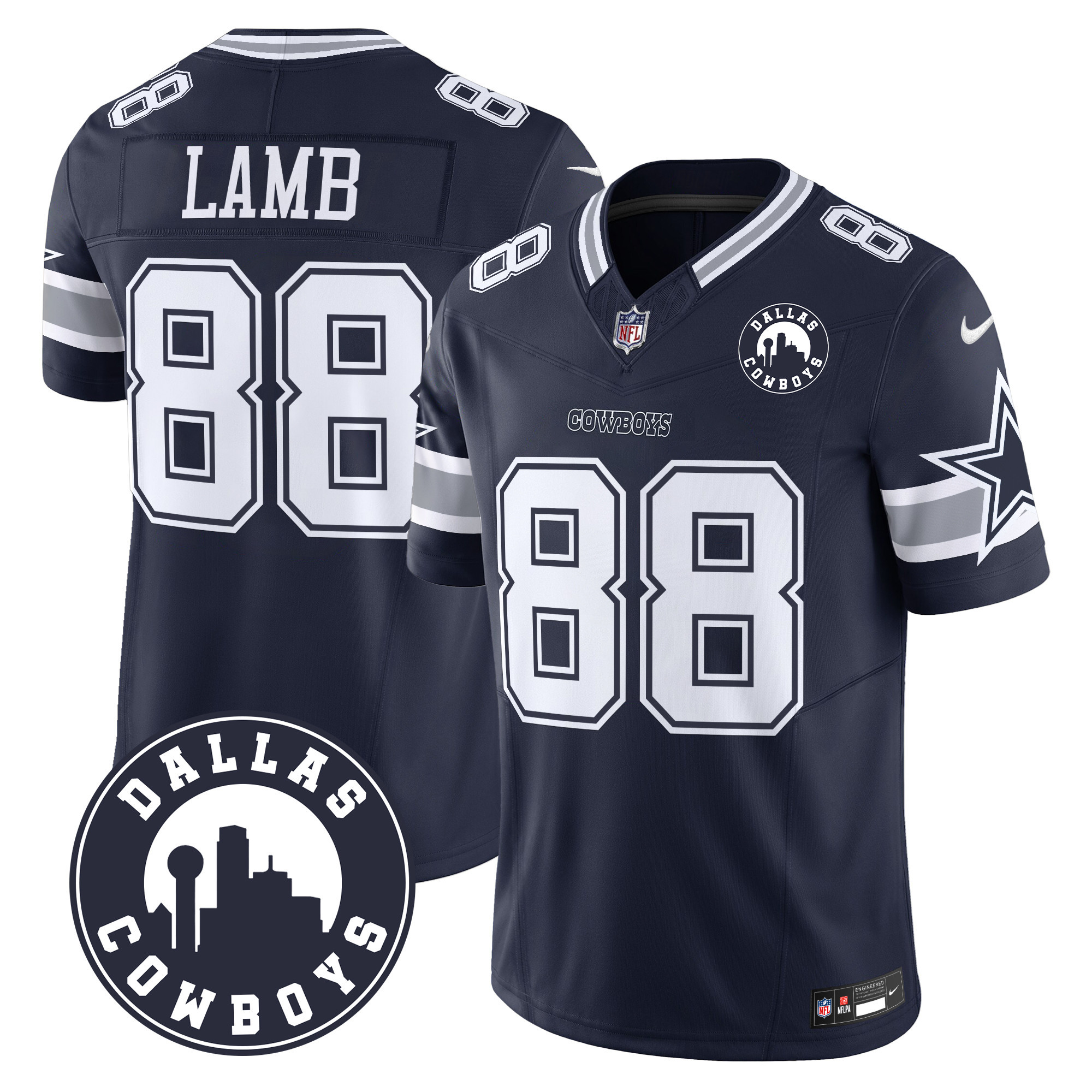 Men's CeeDee Lamb Dallas Cowboys "Dallas City" Patch Vapor Limited Navy Jersey - All Stitched