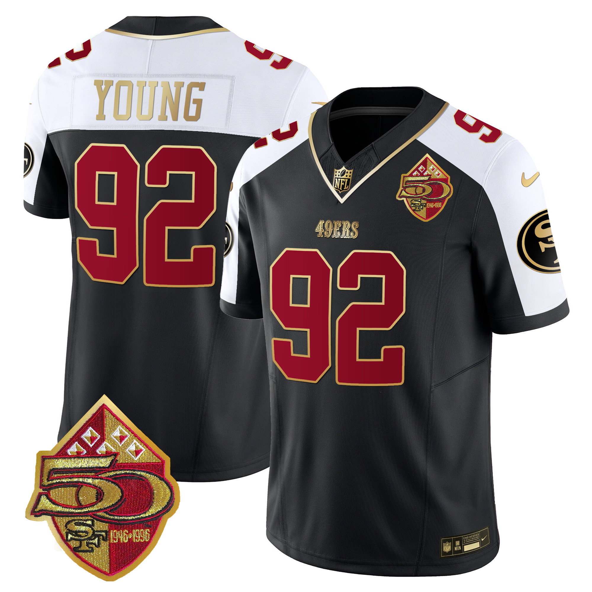 Men's Chase Young San Francisco 49ers 50th Anniversary Patch Vapor Limited Black Alternate Jersey - All Stitched
