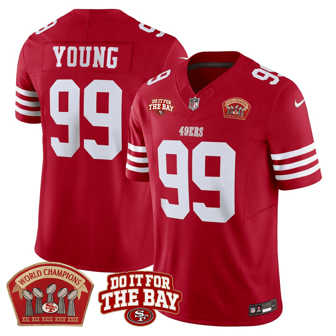 Men's Chase Young San Francisco 49ers 5x World Champions & "Do It For The Bay" Patch Limited Red Jersey - All Stitched