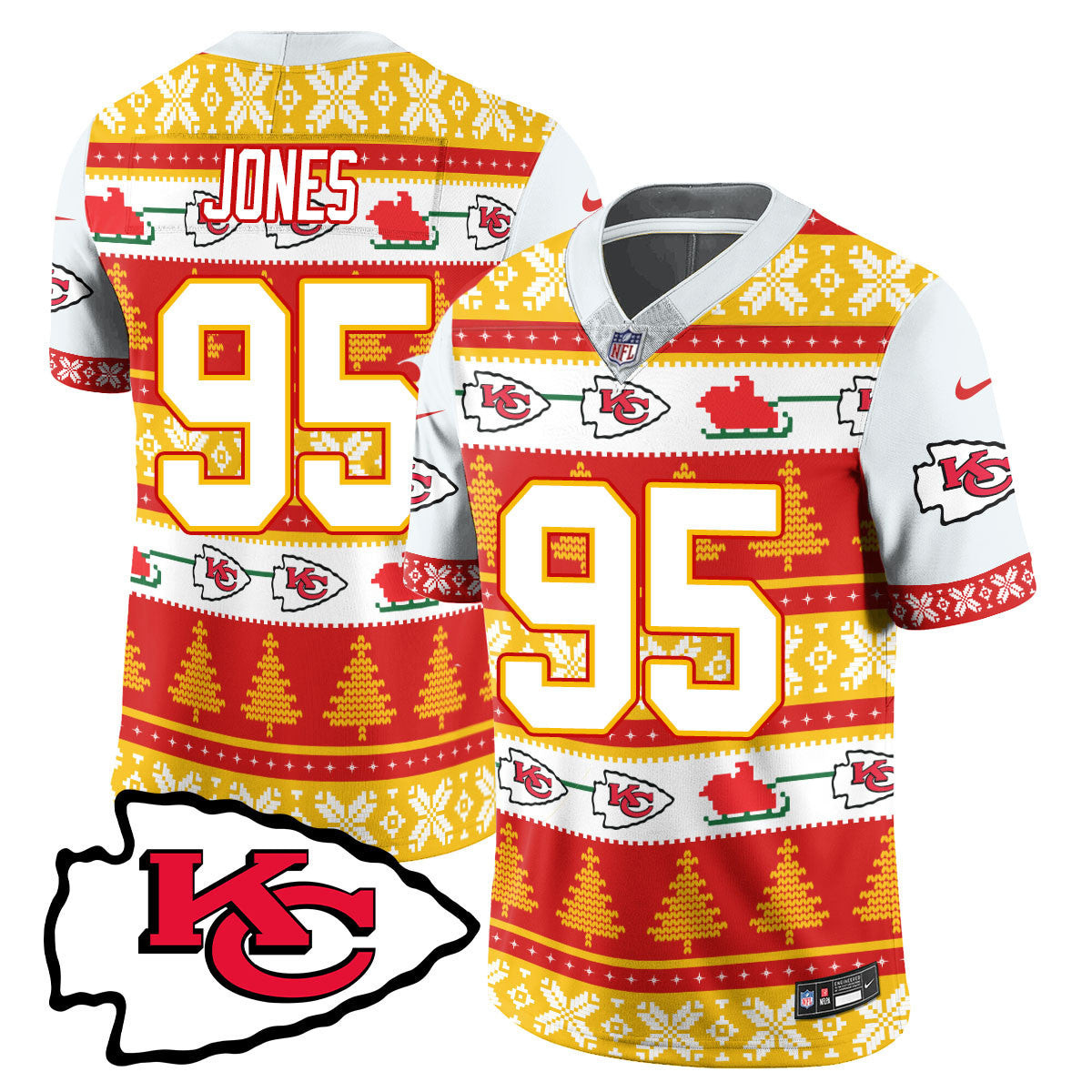 Men's Chris Jones Kansas City Chiefs 2024 Christmas Vapor Limited White Jersey - Printed