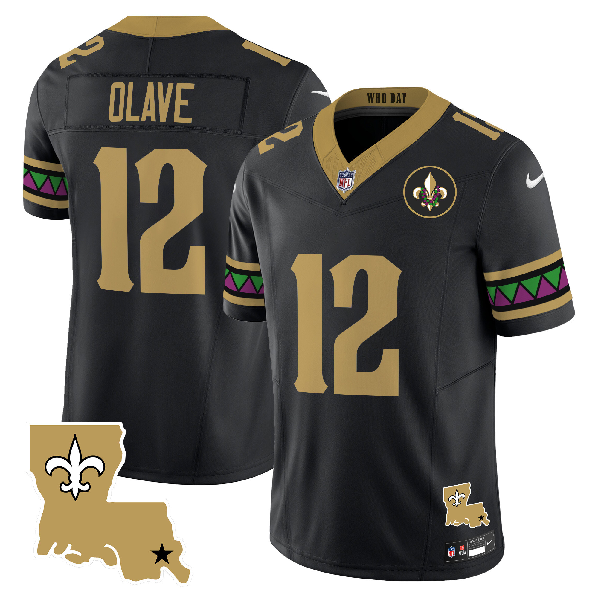 Men's Chris Olave New Orleans Saints Mardi Gras Vapor Limited Black Jersey - All Stitched