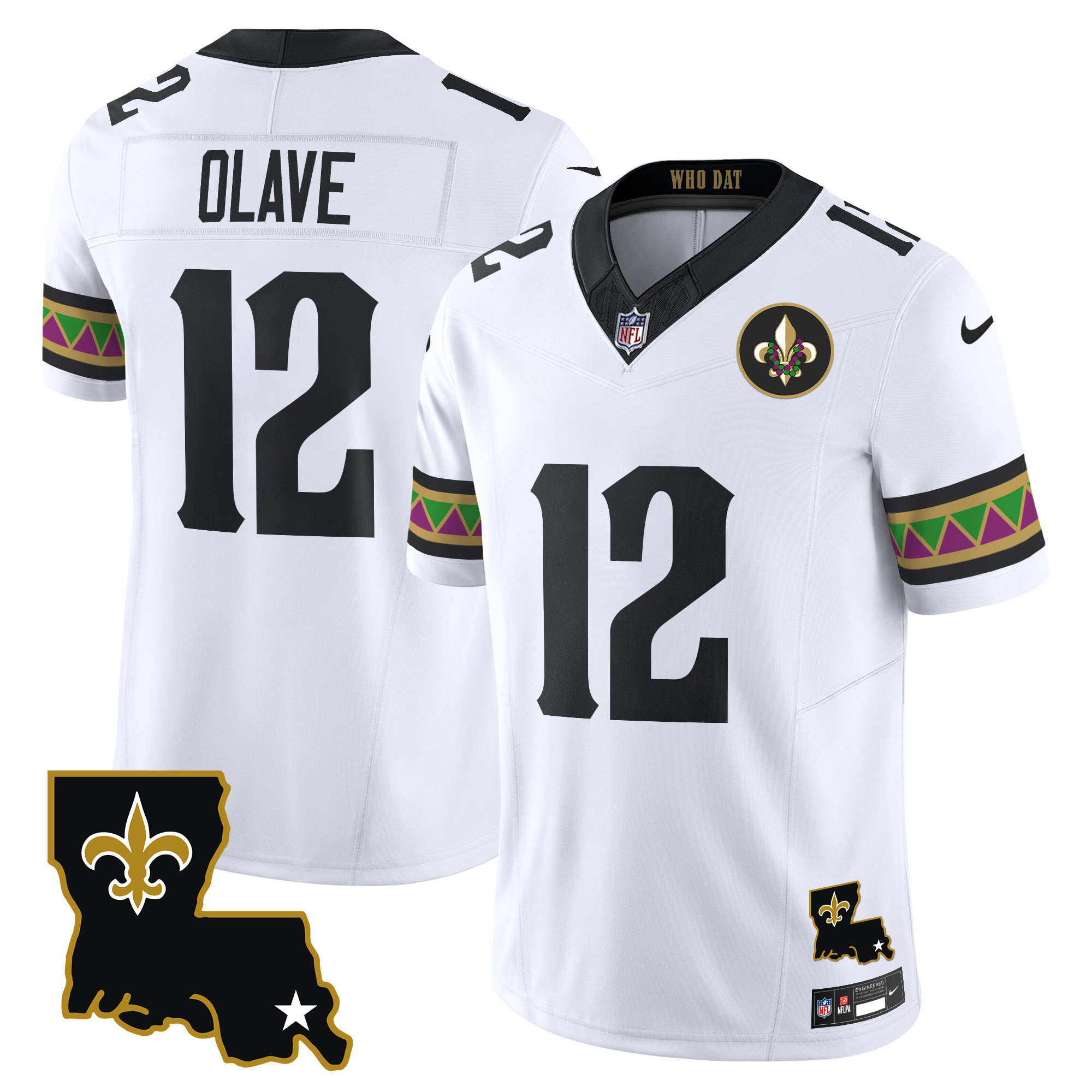 Men's Chris Olave New Orleans Saints Mardi Gras Vapor Limited White Jersey - All Stitched