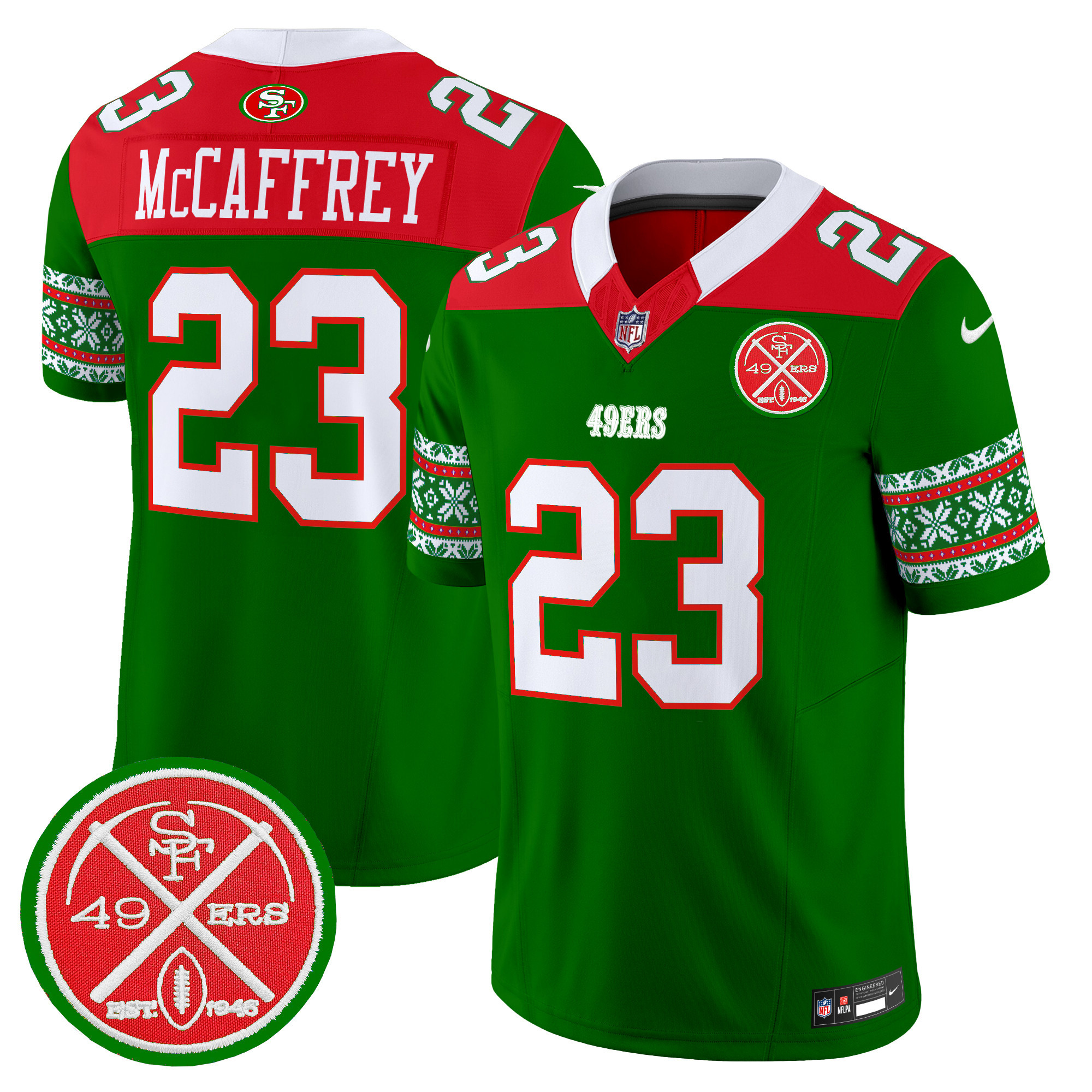 Men's Christian McCaffrey San Francisco 49ers 2024 Christmas Vapor Limited Green Jersey - All Stitched