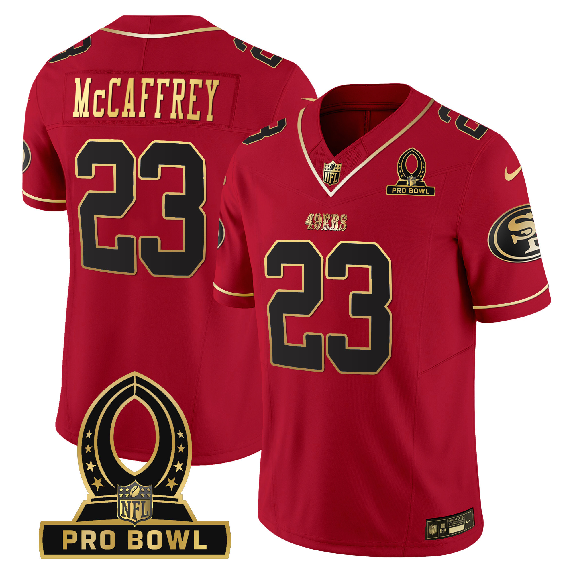 Men's Christian McCaffrey San Francisco 49ers 2024 Pro Bowl Patch Vapor Scarlet Limited Jersey - All Stitched