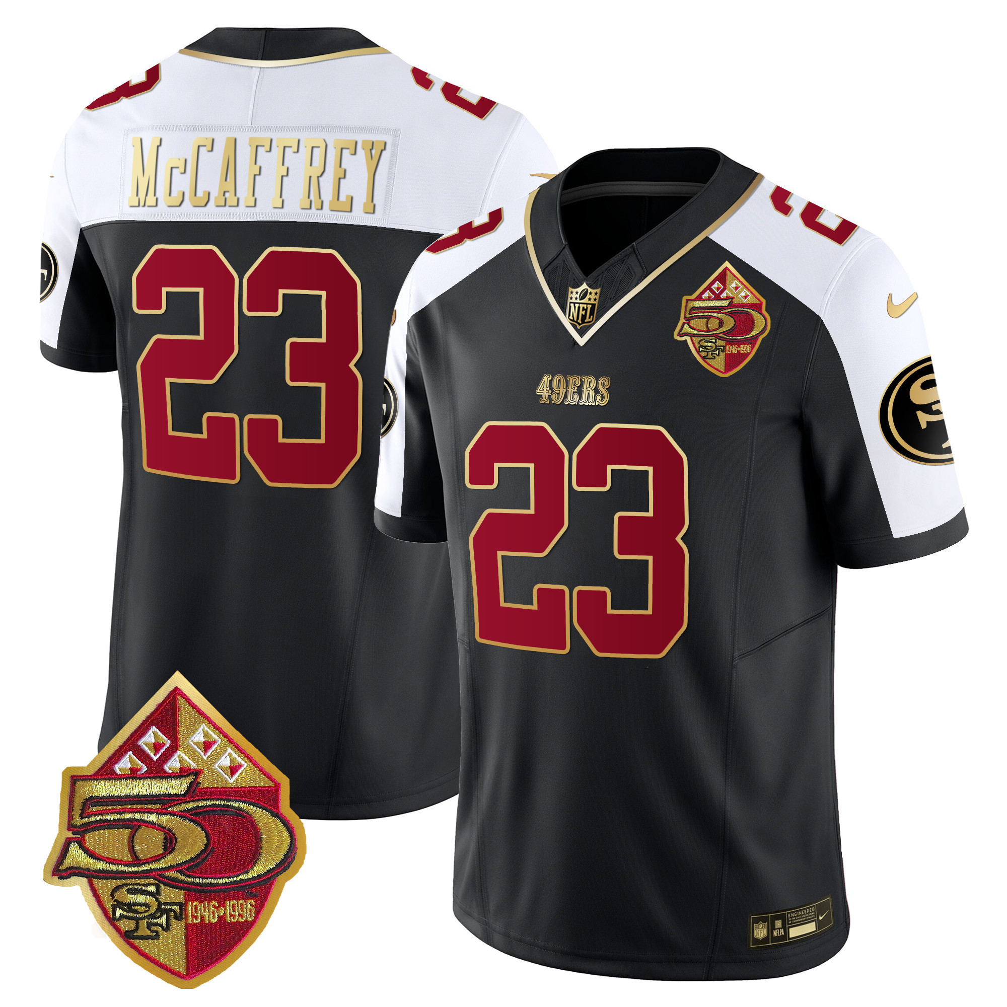 Men's Christian McCaffrey San Francisco 49ers 50th Anniversary Patch Vapor Limited Black Alternate Jersey - All Stitched