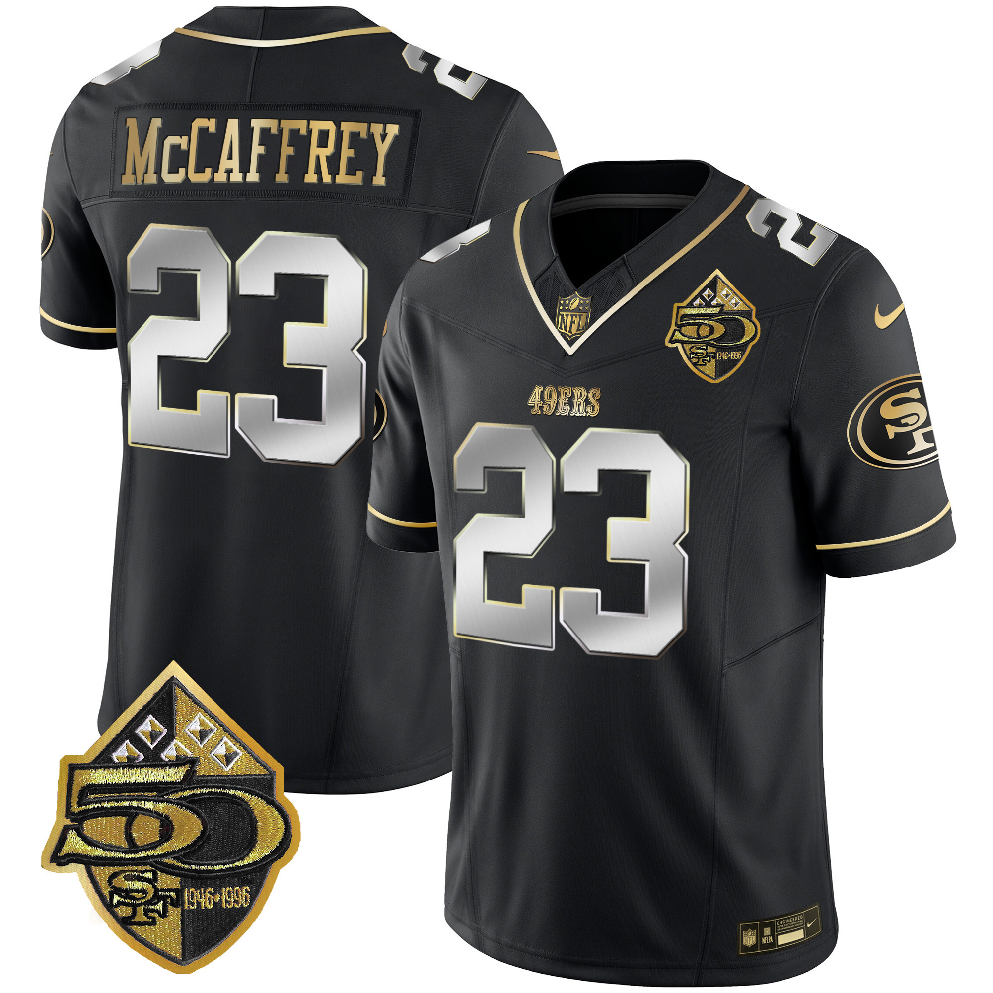 Men's Christian McCaffrey San Francisco 49ers 50th Anniversary Patch Vapor Limited Black Limited Jersey - All Stitched