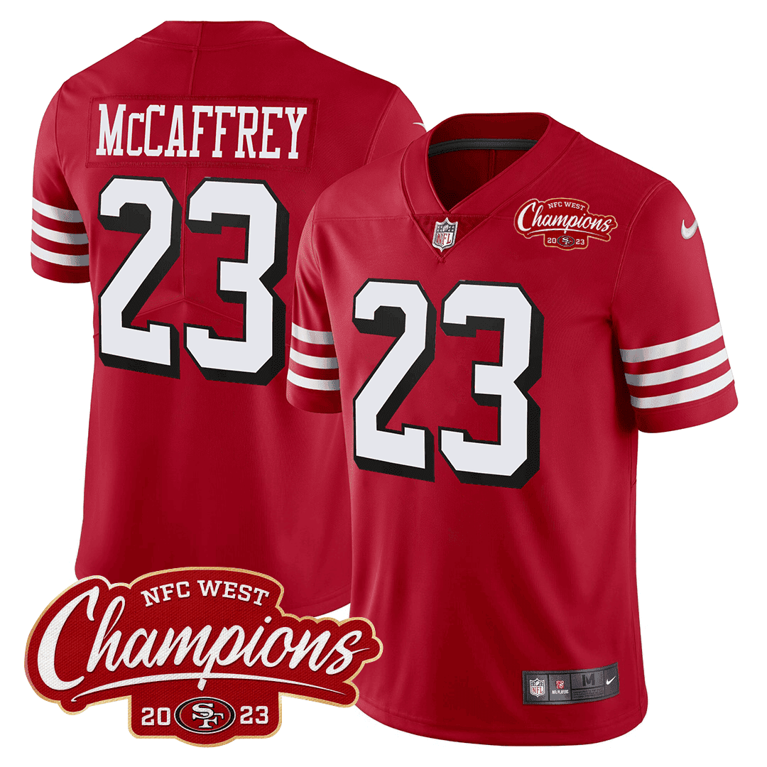 Men's Christian McCaffrey San Francisco 49ers 94 Throwback NFC West Champions Patch Red Jersey - All Stitched