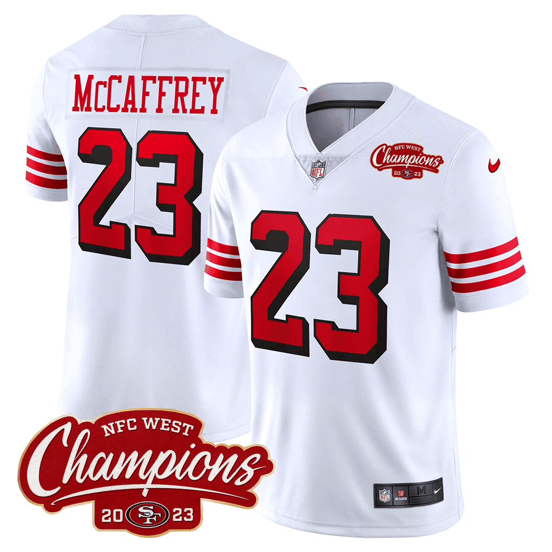 Men's Christian McCaffrey San Francisco 49ers 94 Throwback NFC West Champions Patch White Jersey - All Stitched