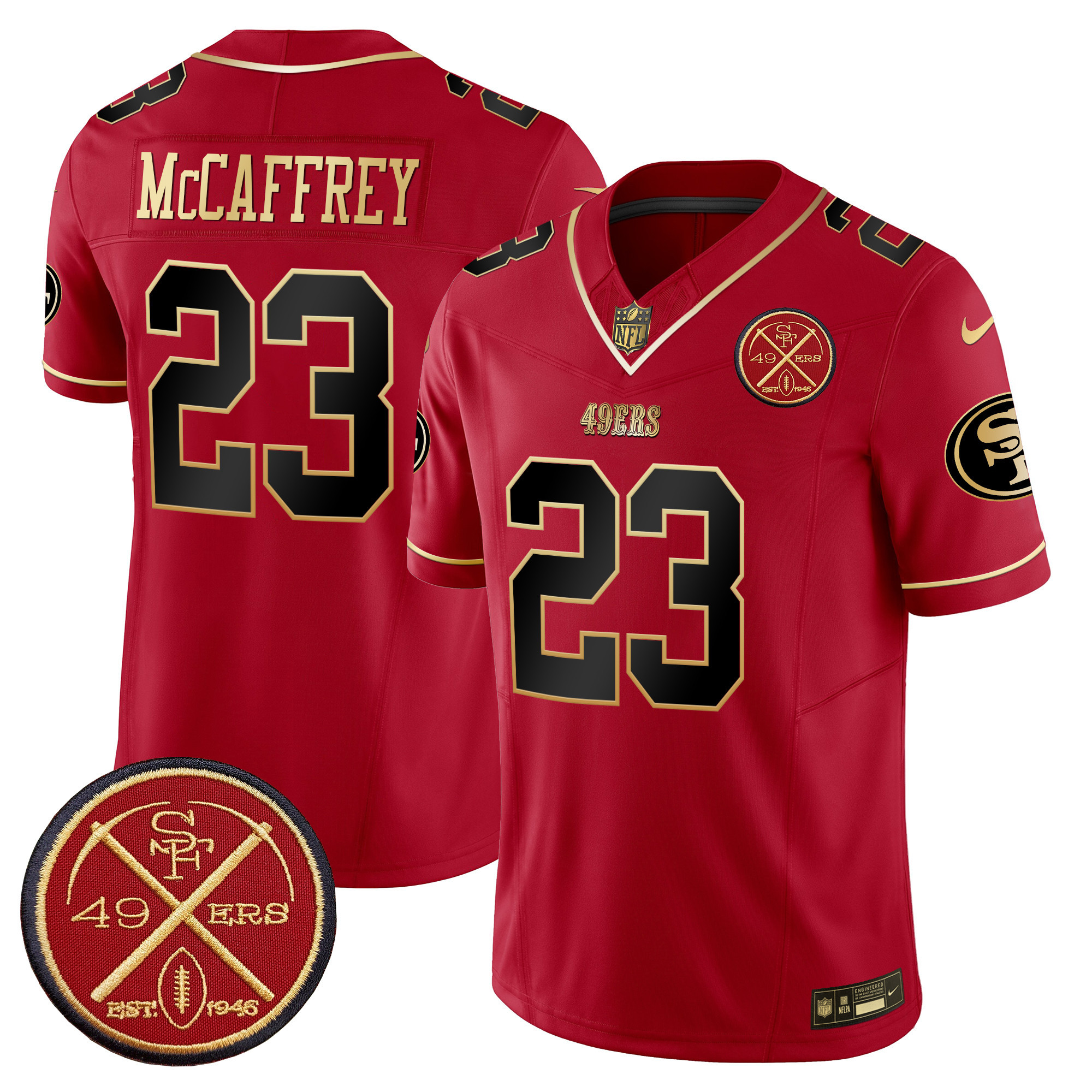 Men's Christian McCaffrey San Francisco 49ers Est.1946 Patch Vapor Limited Scarlet Limited Jersey - All Stitched