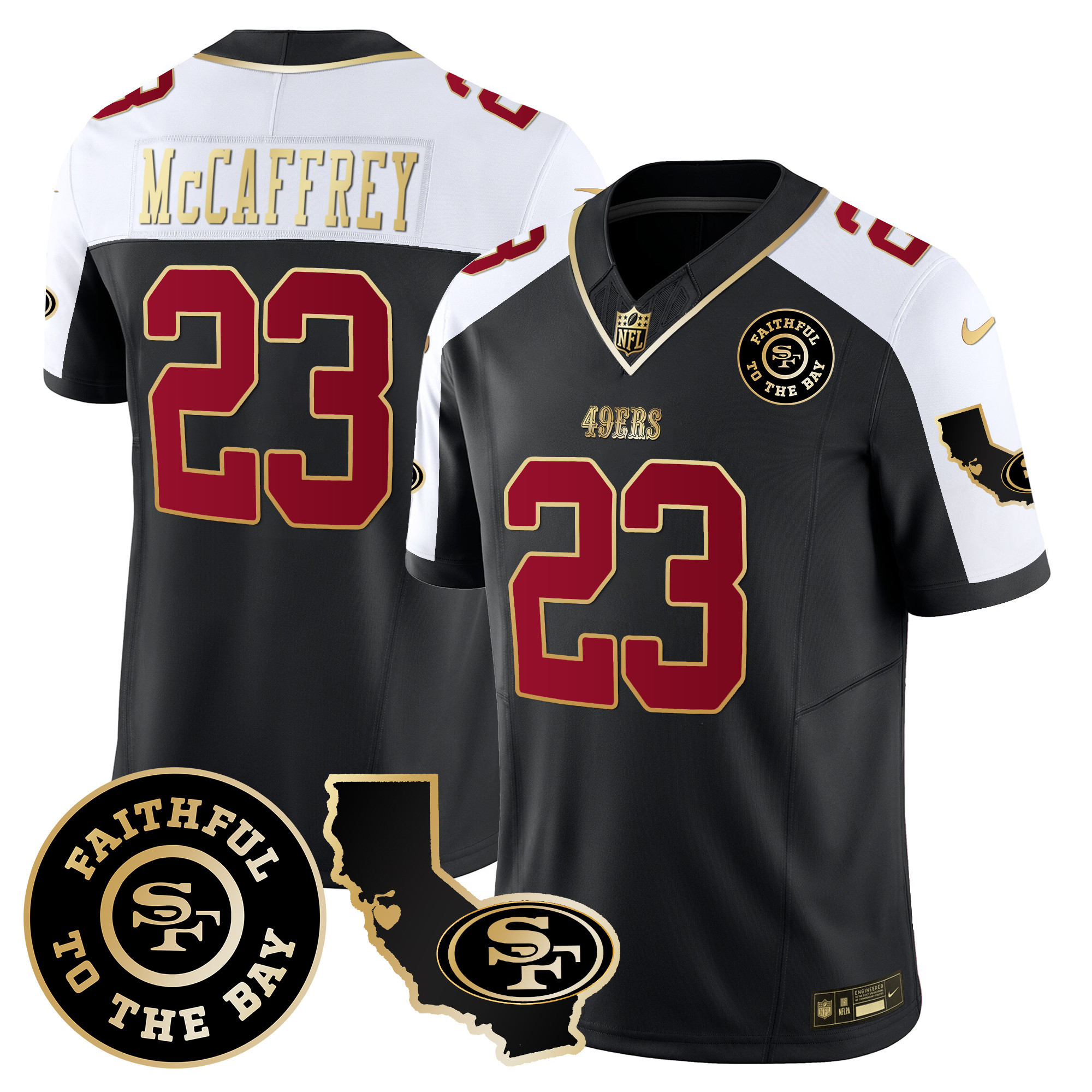 Men's Christian McCaffrey San Francisco 49ers Faithful & California Patch Vapor Black Alternate Jersey - All Stitched