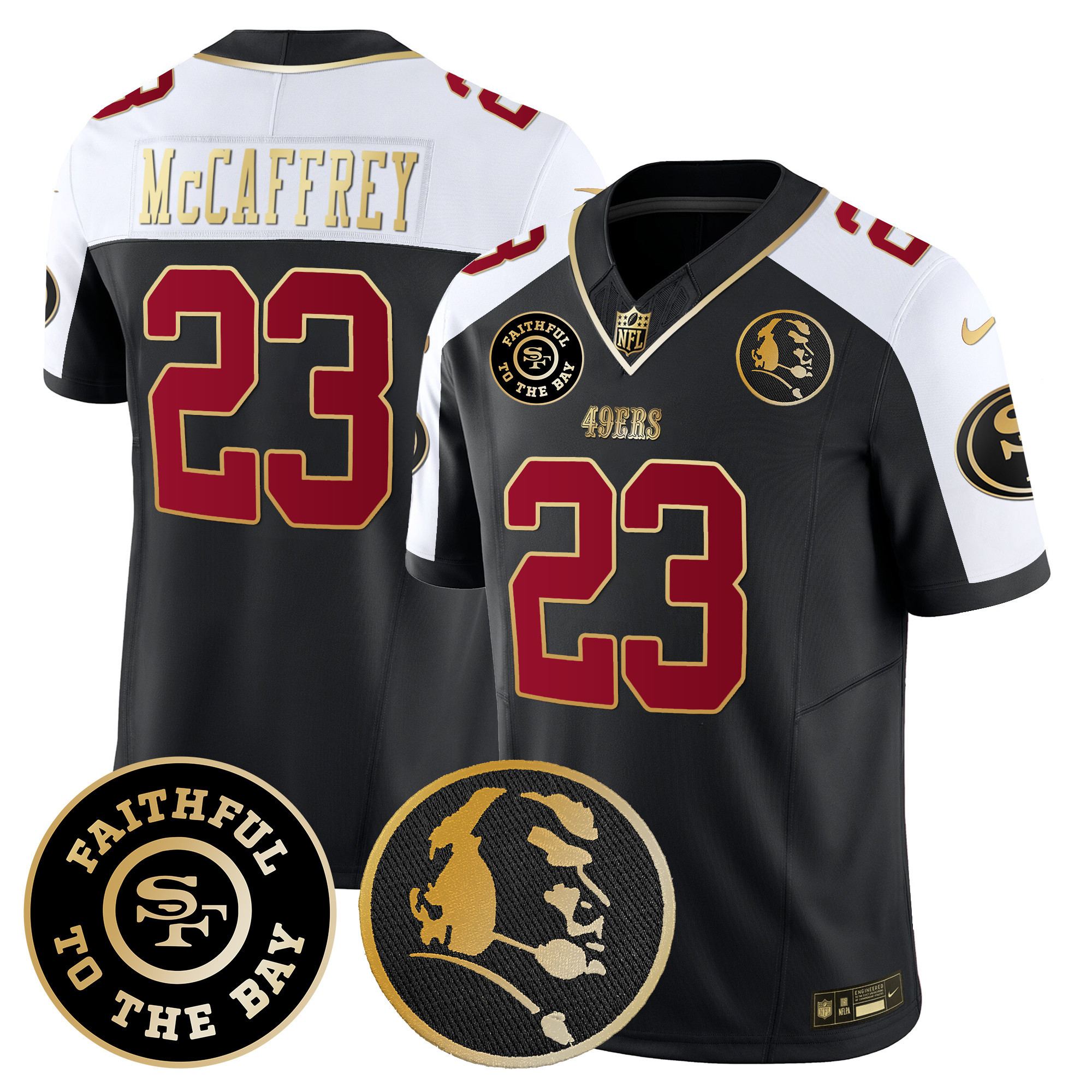 Men's Christian McCaffrey San Francisco 49ers Faithful & John Madden Patch Vapor Black Alternate Jersey - All Stitched