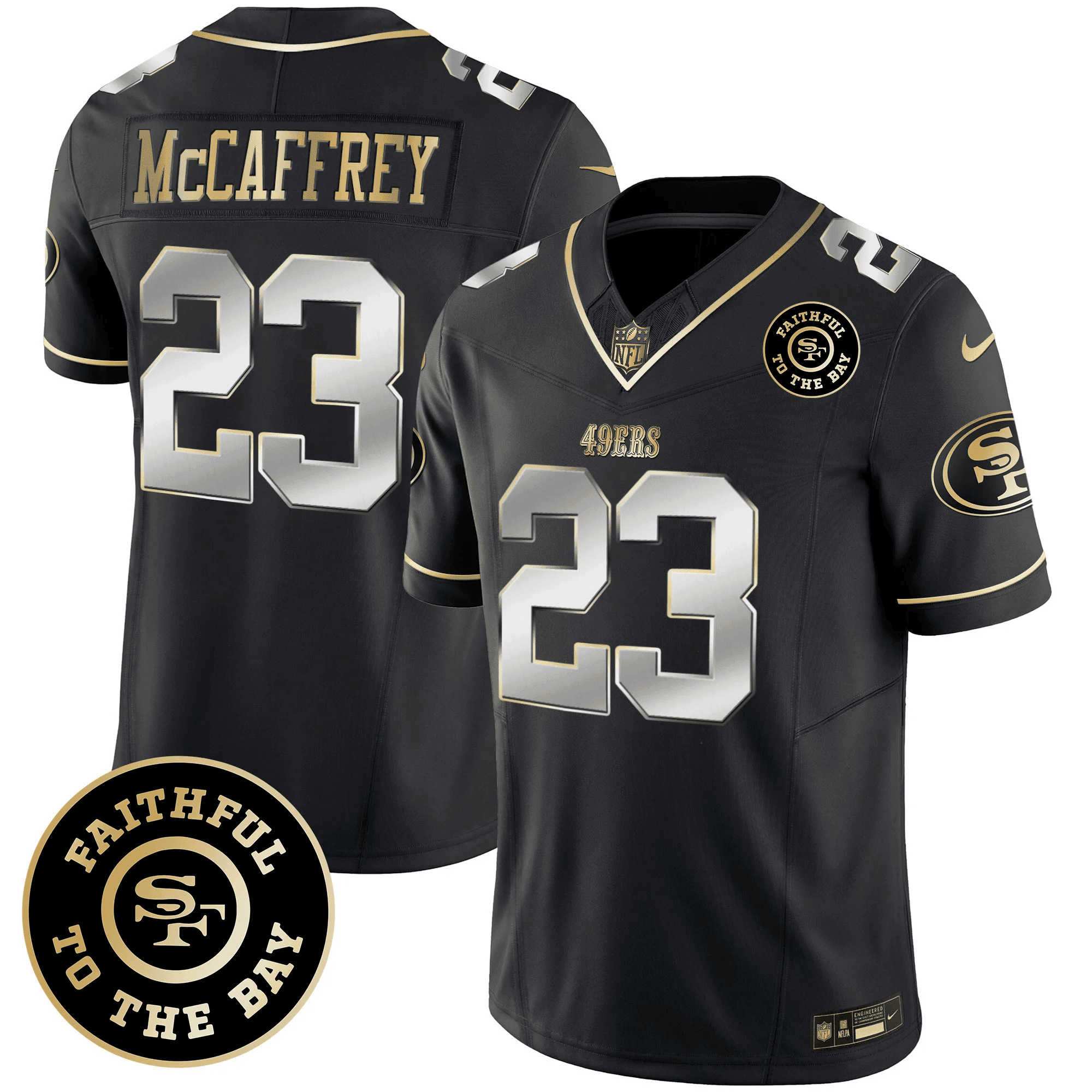 Men's Christian McCaffrey San Francisco 49ers Faithful To The Bay Patch Vapor Limited Black Limited Jersey - All Stitched