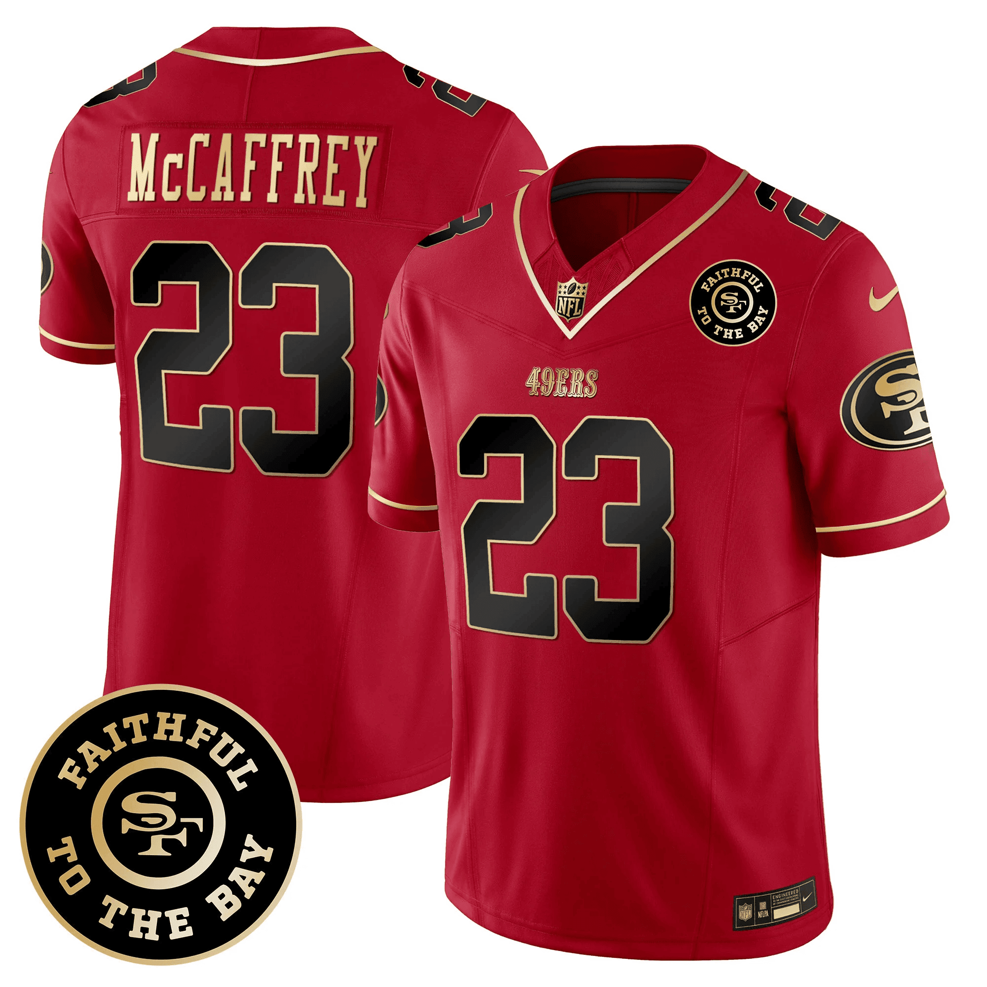 Men's Christian McCaffrey San Francisco 49ers Faithful To The Bay Patch Vapor Limited Scarlet Limited Jersey - All Stitched