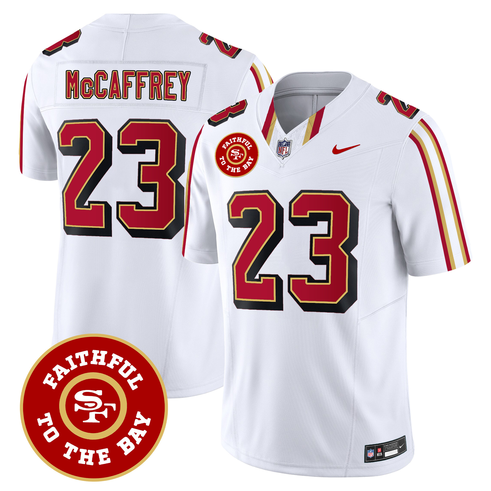 Men's Christian McCaffrey San Francisco 49ers Faithful To The Bay Patch Vapor Limited White Jersey V9 - All Stitched