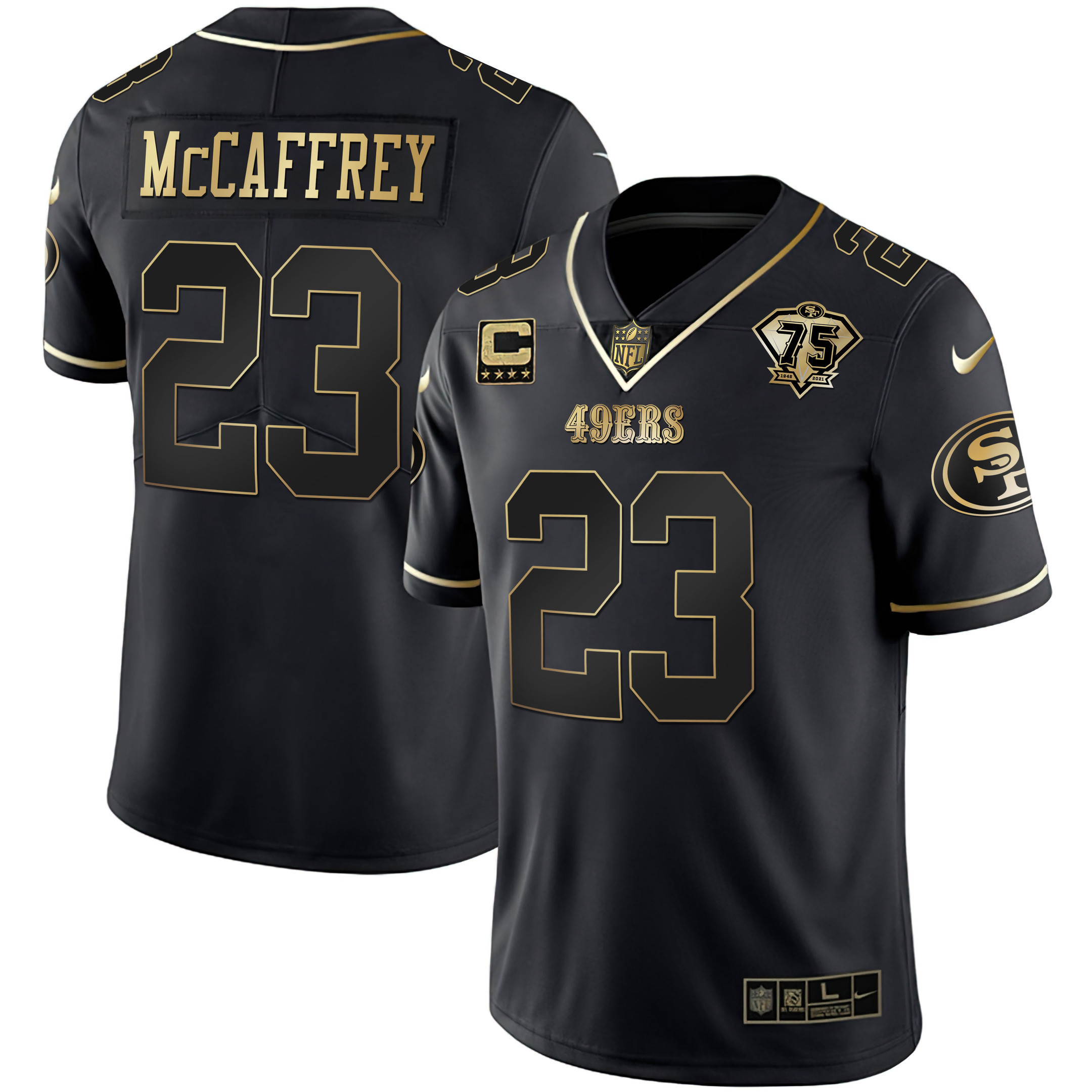 Men's Christian McCaffrey San Francisco 49ers Salute To Service Black Gold Jersey - All Stitched