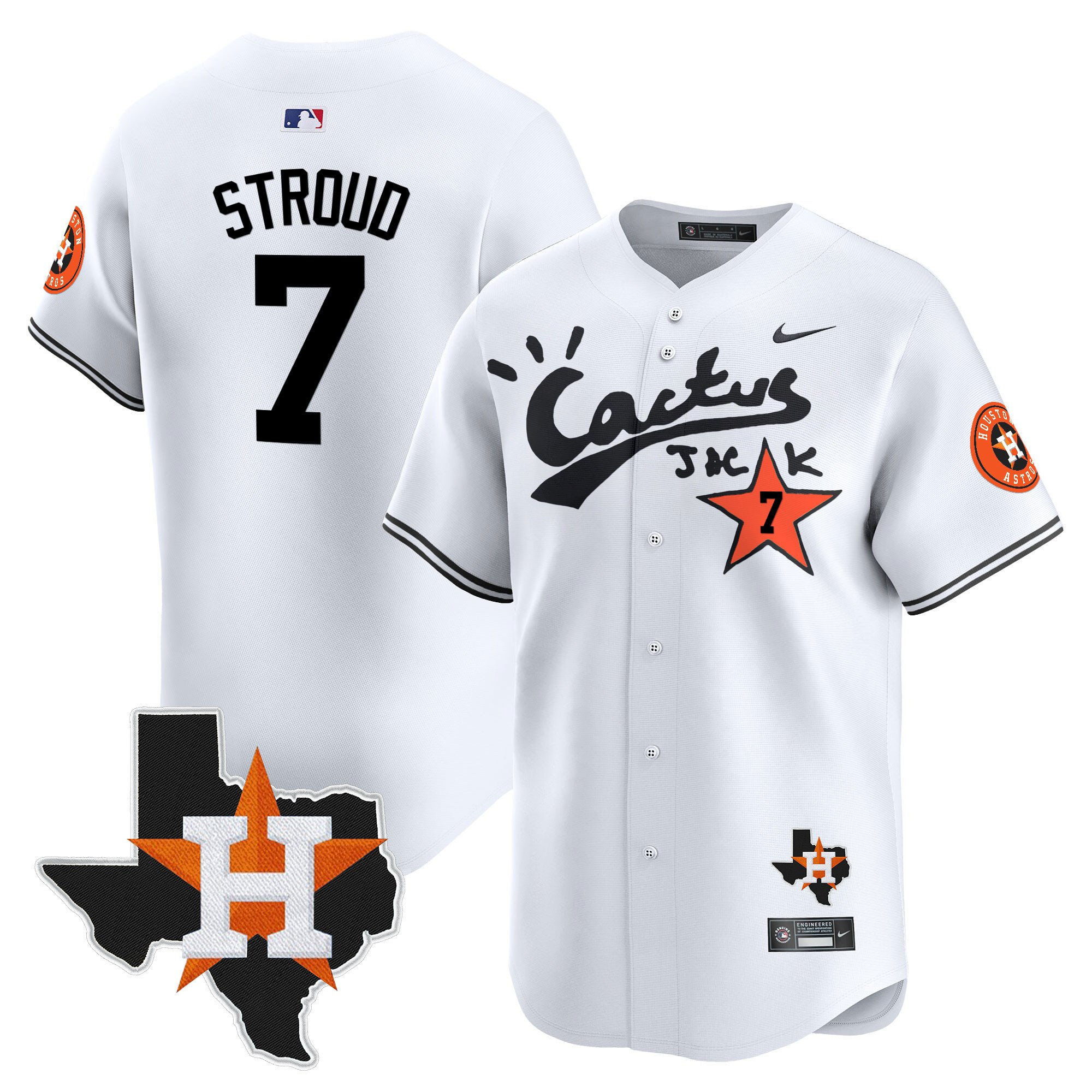 Men's CJ Stroud Cactus Jack Patch Vapor Premier Limited White Houston Astros Jersey - All Stitched