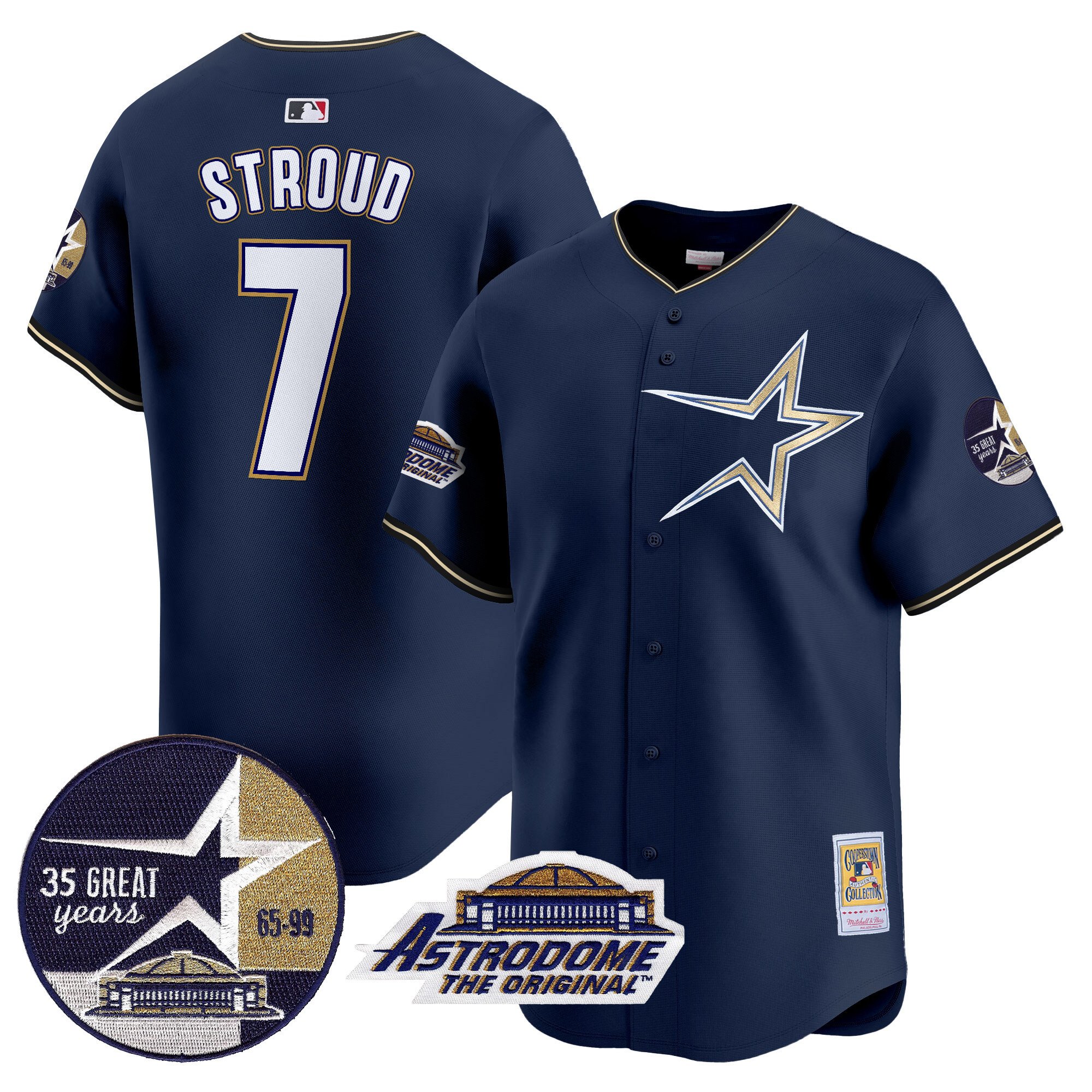 Men's CJ Stroud Houston Astros 1999 Throwback 35th & Astrodome Patch Vapor Premier Limited Navy Jersey - All Stitched
