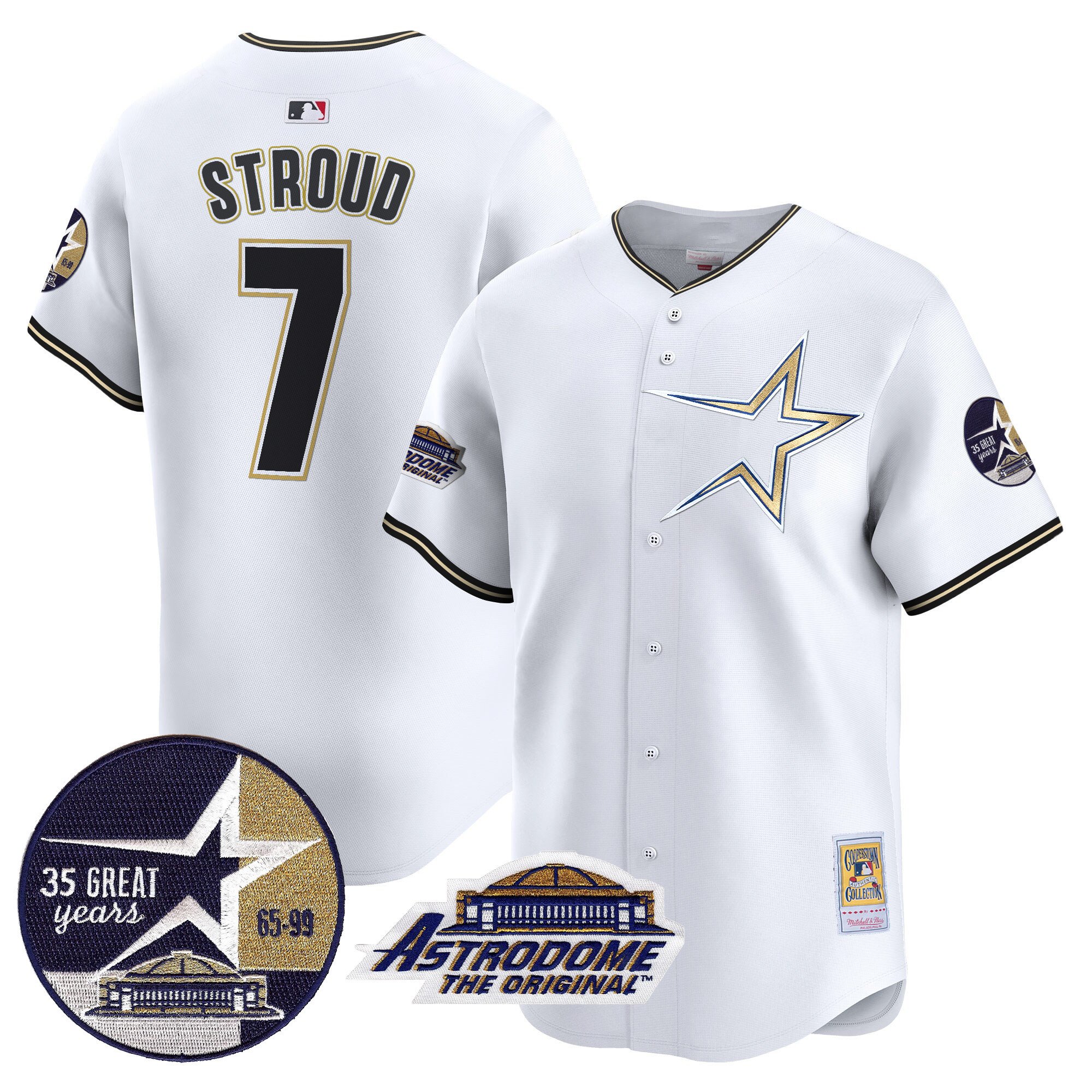 Men's CJ Stroud Houston Astros 1999 Throwback 35th & Astrodome Patch Vapor Premier Limited White Jersey - All Stitched