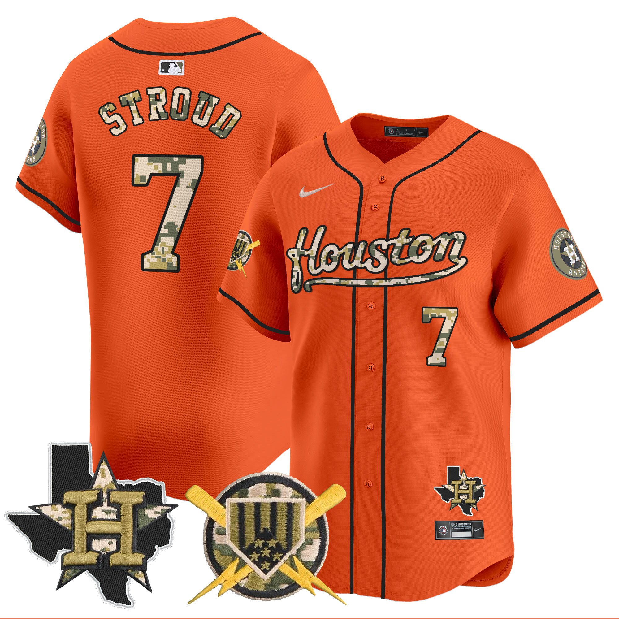 Men's CJ Stroud Houston Astros Armed Forces Day Vapor Premier Limited Orange Jersey - All Stitched