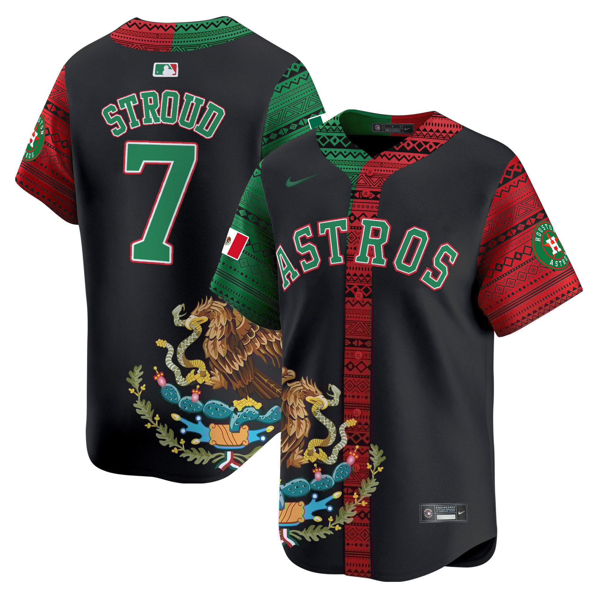 Men's CJ Stroud Houston Astros Aztec Mexico Vapor Premier Limited Black Jersey V2- Printed