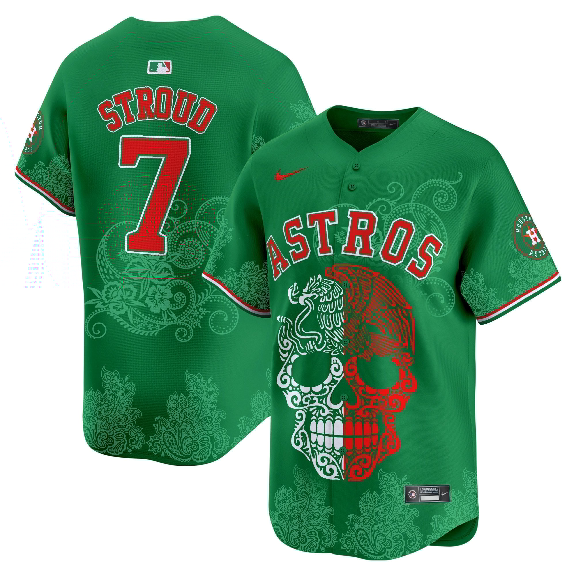 Men's CJ Stroud Houston Astros Aztec Warrior Skull Vapor Limited Green Jersey - Printed