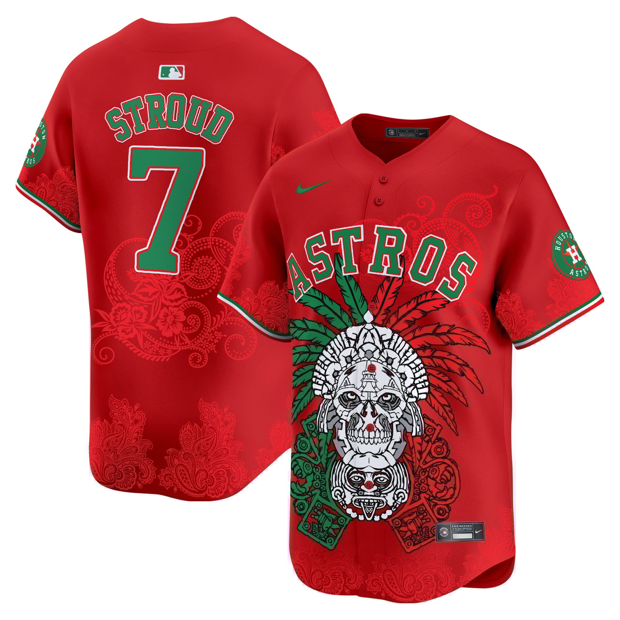 Men's CJ Stroud Houston Astros Aztec Warrior Skull Vapor Premier Limited Red Jersey V2 - Printed