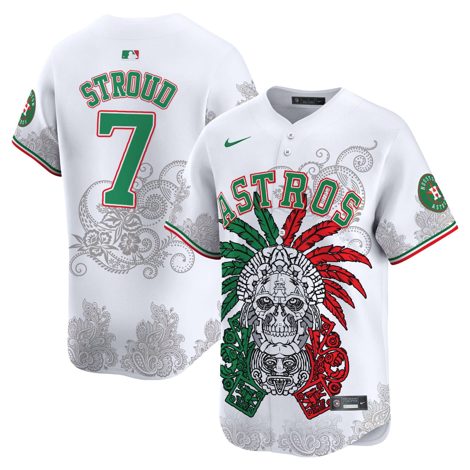 Men's CJ Stroud Houston Astros Aztec Warrior Skull Vapor Premier Limited White Jersey V2 - Printed