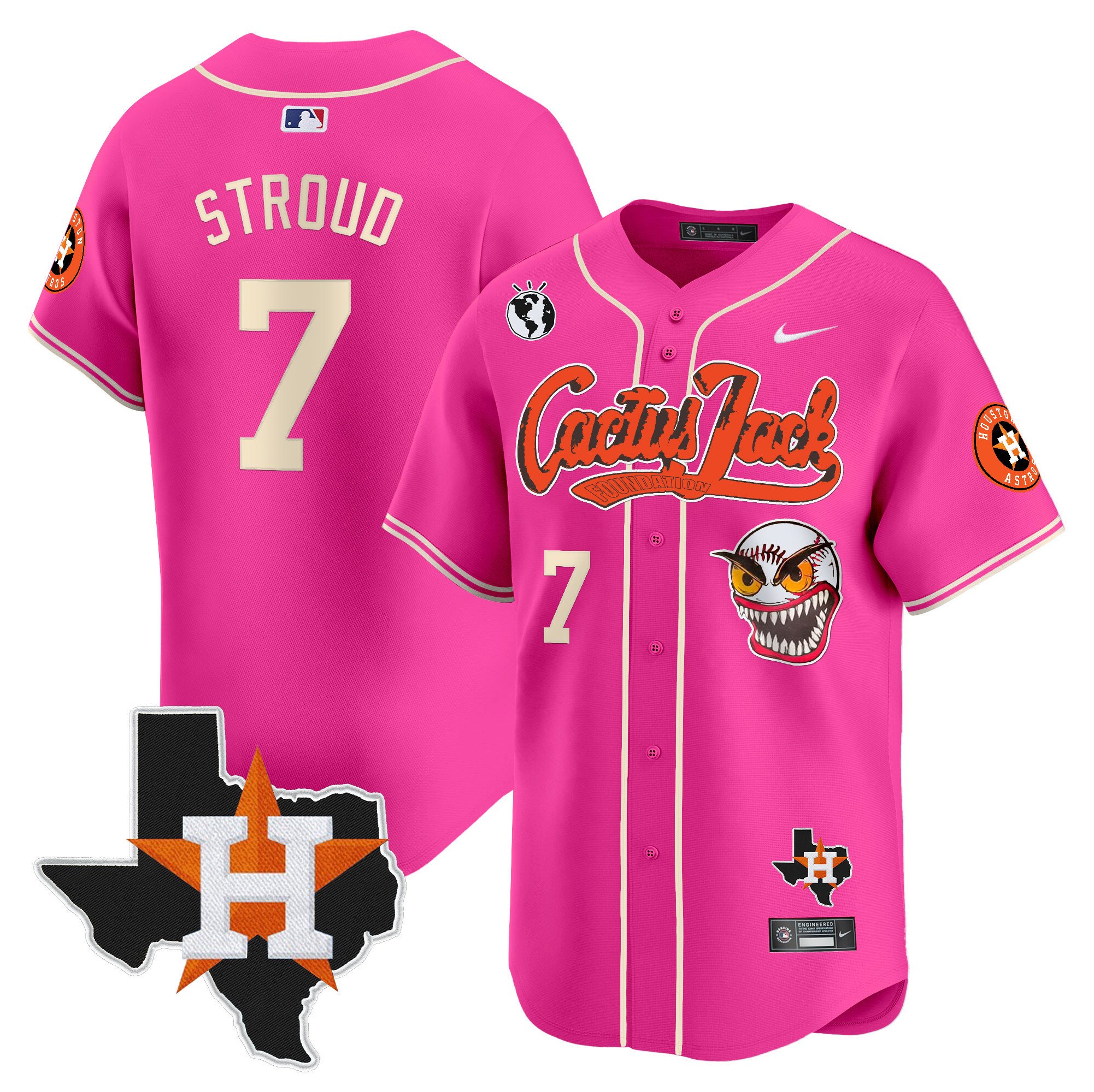 Men's CJ Stroud Houston Astros Cactus Jack Patch Vapor Premier Limited Pink Jersey V12 - Stitched
