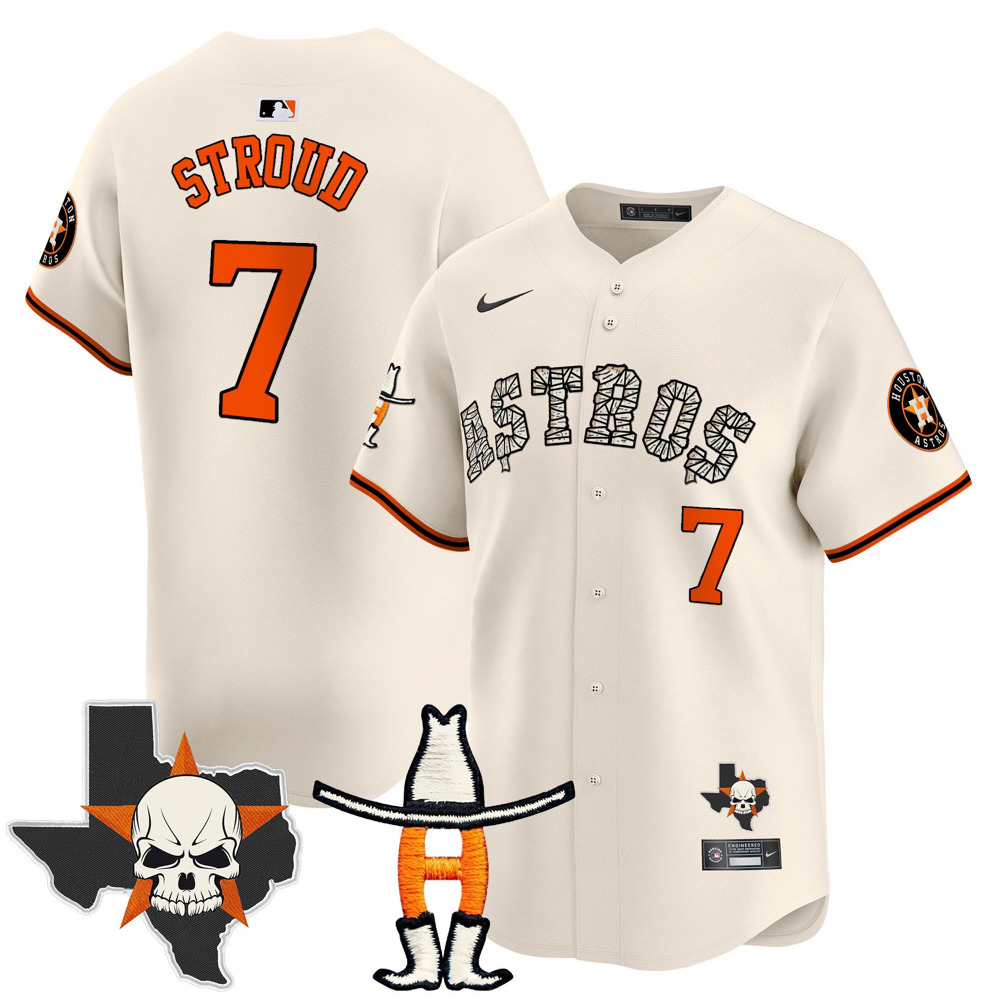 Men's CJ Stroud Houston Astros Halloween Vapor Premier Limited Cream Jersey - All Stitched