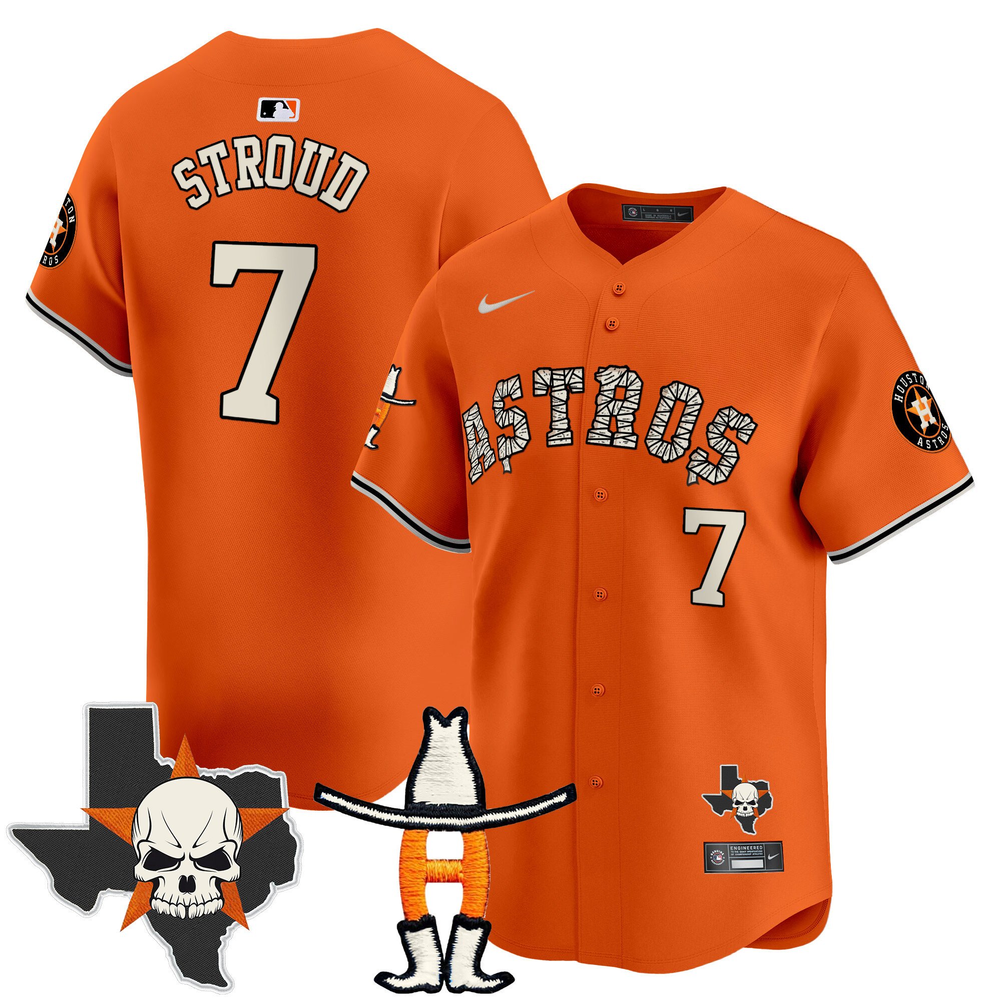 Men's CJ Stroud Houston Astros Halloween Vapor Premier Limited Orange Jersey - All Stitched