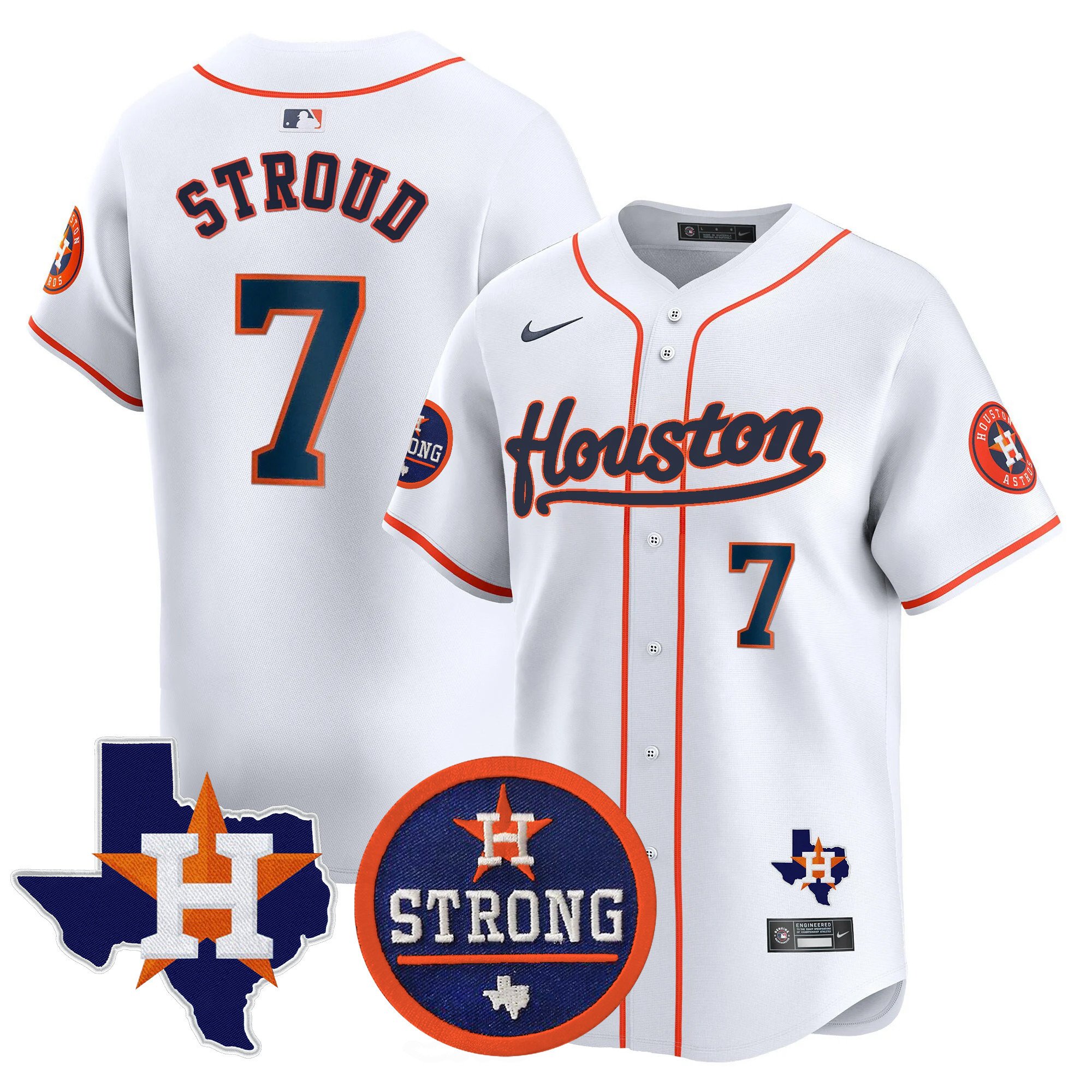 Men's CJ Stroud Houston Astros "Houston Strong" Patch Vapor Premier Limited Home Jersey - All Stitched
