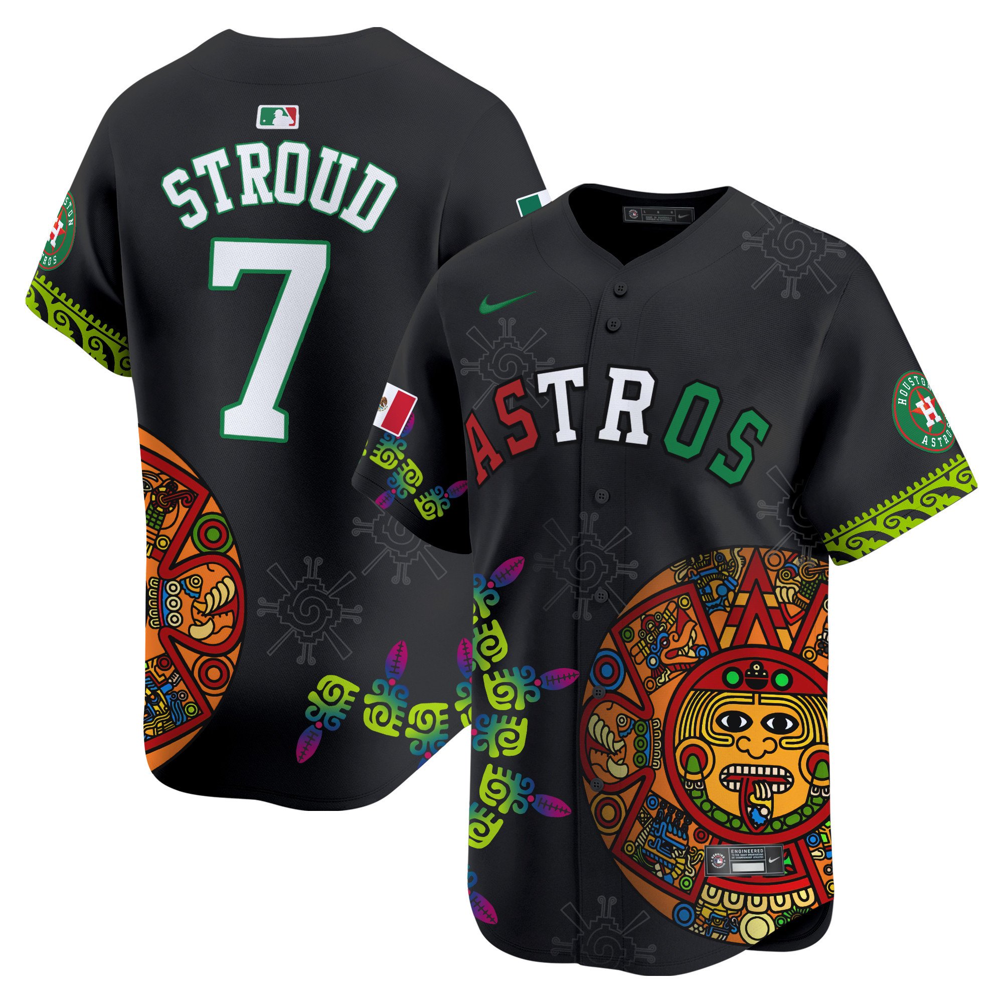 Men's CJ Stroud Houston Astros Mexico Aztec Calendar Vapor Premier Limited Black Jersey - Printed