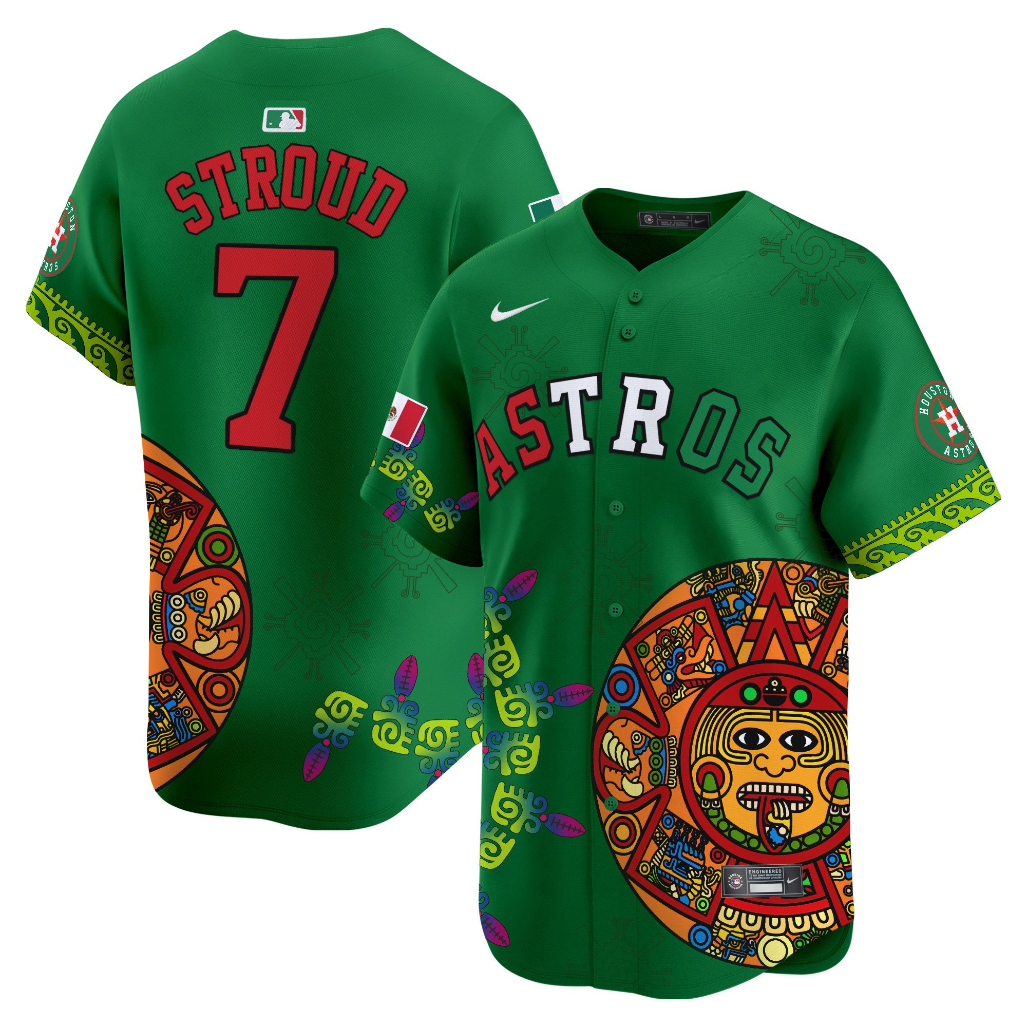 Men's CJ Stroud Houston Astros Mexico Aztec Calendar Vapor Premier Limited Green Jersey - Printed