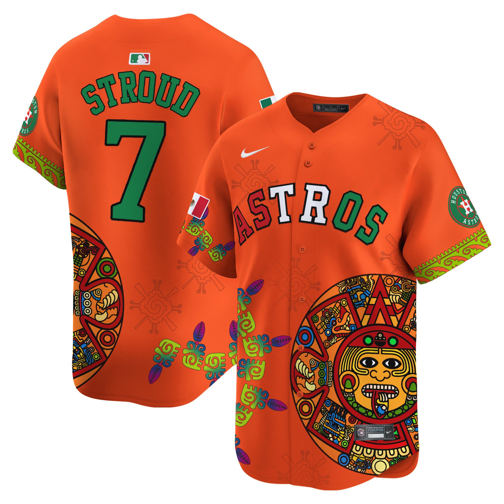 Men's CJ Stroud Houston Astros Mexico Aztec Calendar Vapor Premier Limited Orange Jersey - Printed