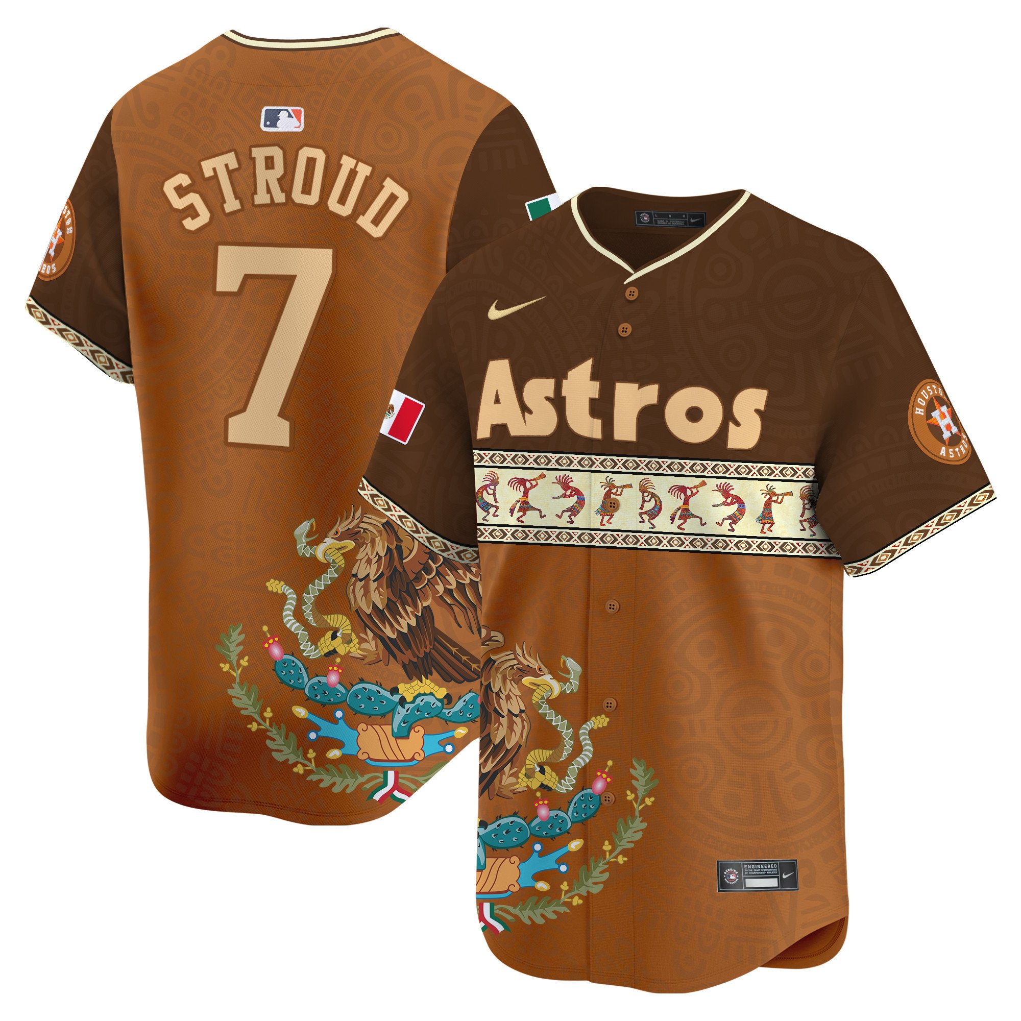 Men's CJ Stroud Houston Astros Mexico Aztec Vapor Premier Limited Brown Jersey V2 - Printed