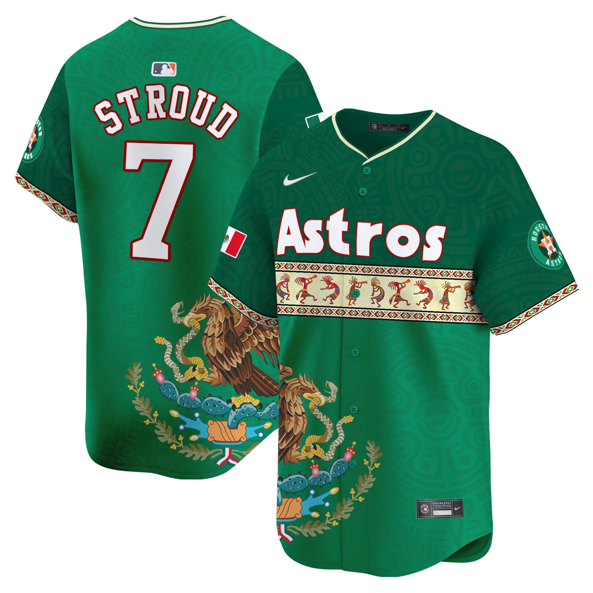 Men's CJ Stroud Houston Astros Mexico Aztec Vapor Premier Limited Green Jersey V2 - Printed